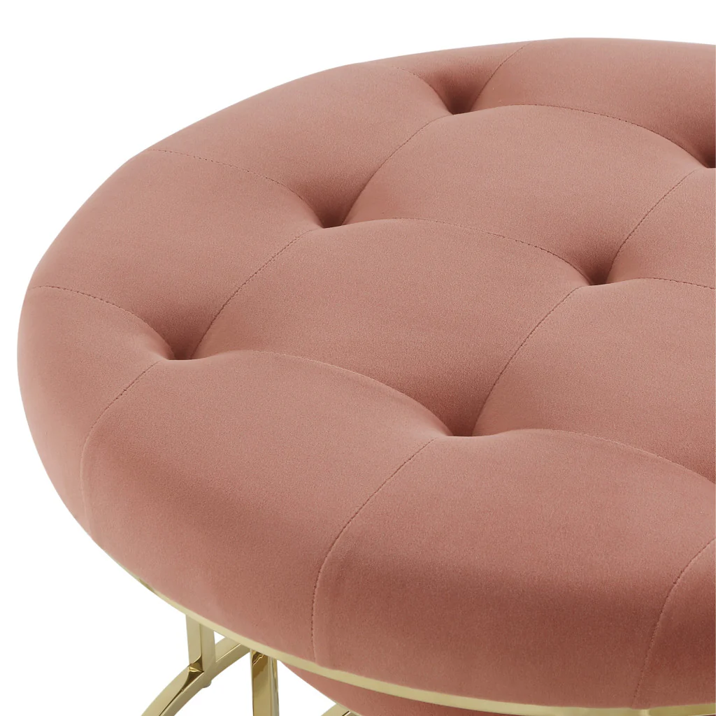 Set of Two Blush Velvet and Gold Tufted Round Ottoman By Homeroots - Image 5
