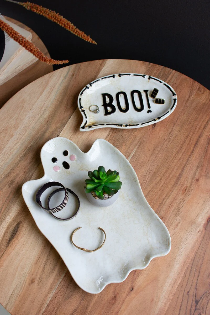 Set Of Two "Boo" Ghost Ceramic Serving Platters (Min 2) By Kalalou - Image 2