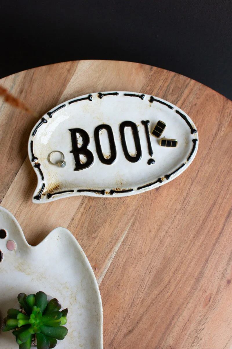 Set Of Two "Boo" Ghost Ceramic Serving Platters (Min 2) By Kalalou - Image 3