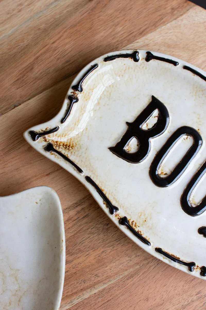 Set Of Two "Boo" Ghost Ceramic Serving Platters (Min 2) By Kalalou - Image 4