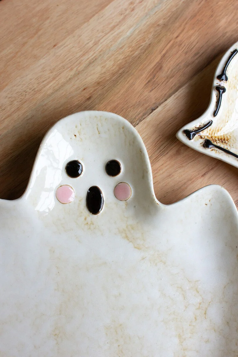 Set Of Two "Boo" Ghost Ceramic Serving Platters (Min 2) By Kalalou - Image 5