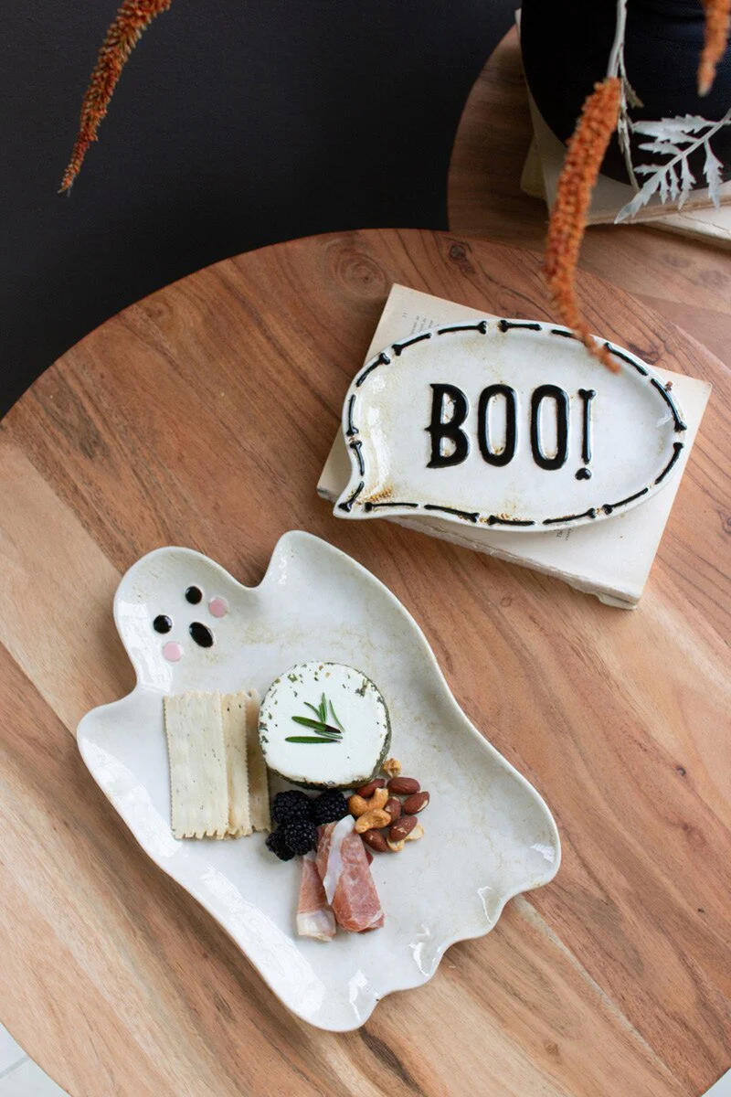 Set Of Two "Boo" Ghost Ceramic Serving Platters (Min 2) By Kalalou - Image 6
