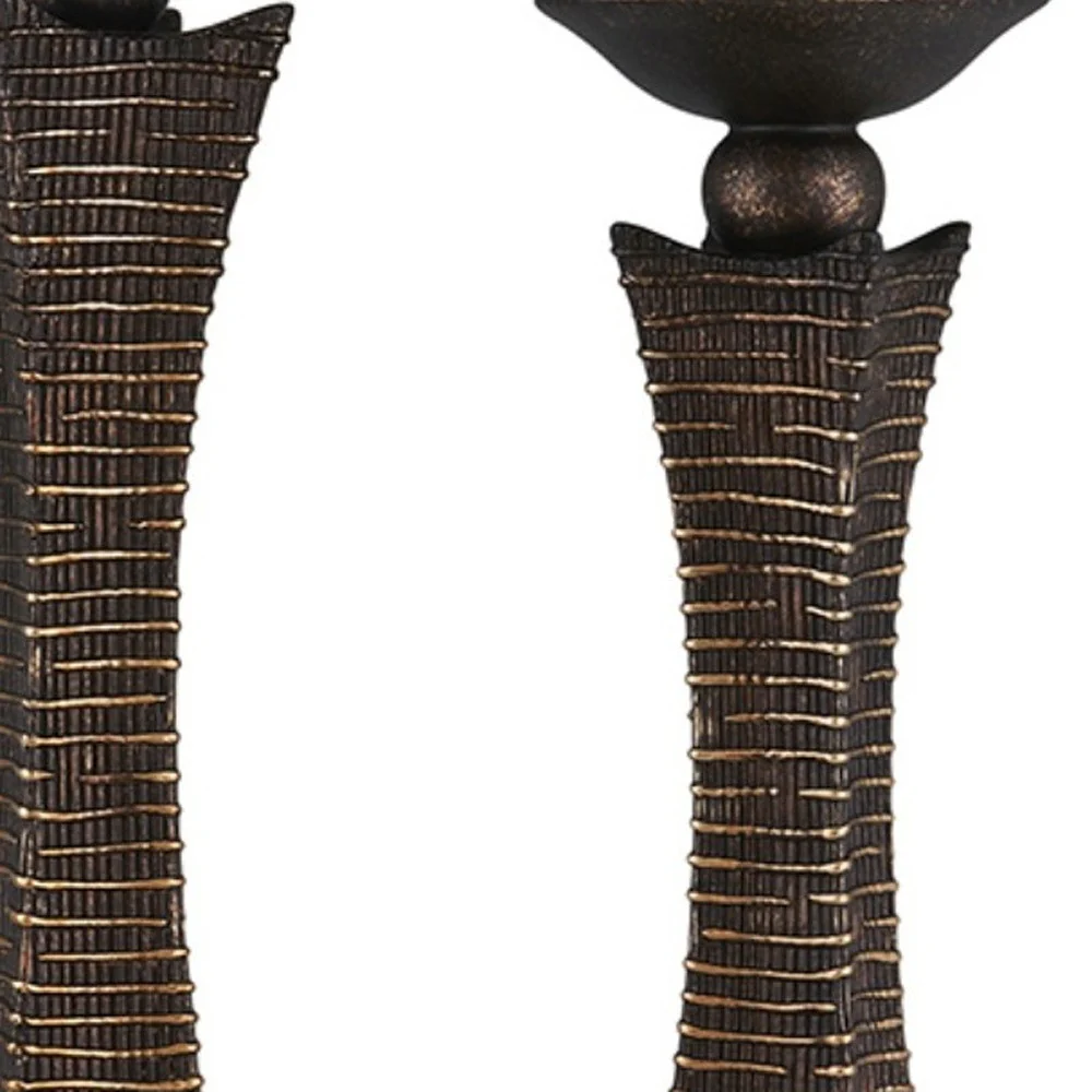 Set of Two Bronze Polyresin Woven Tabletop Pillar Candle Holders With Candle By Homeroots - Image 3
