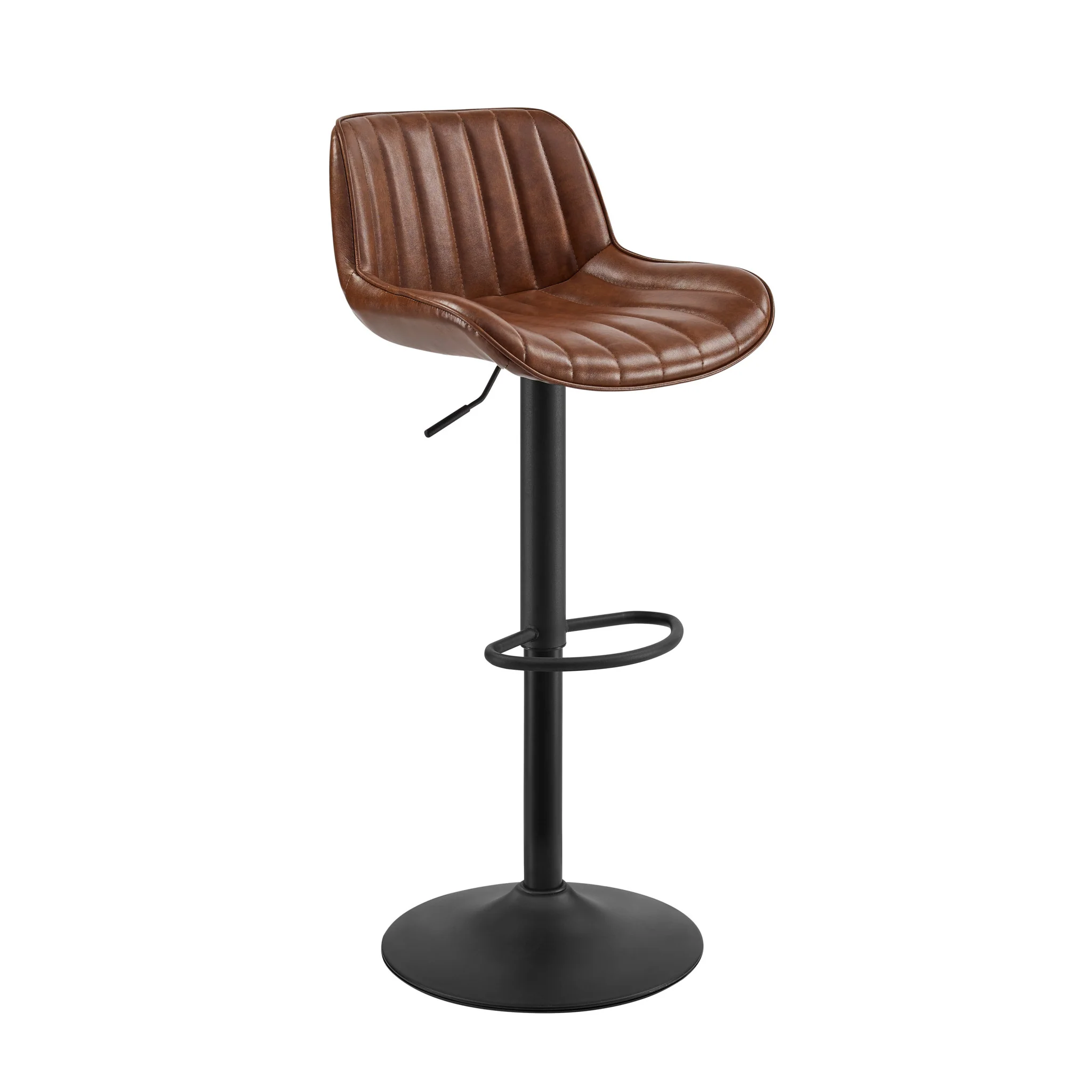 Set of Two Brown And Black Faux Leather And Steel Low Back Adjustable Height Swivel Bar Chairs By Homeroots - Image 2