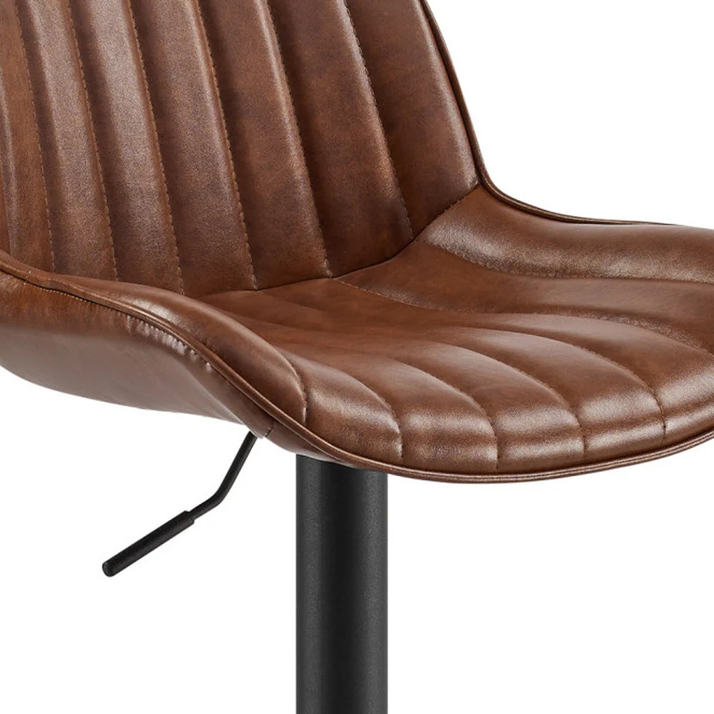 Set of Two Brown And Black Faux Leather And Steel Low Back Adjustable Height Swivel Bar Chairs By Homeroots - Image 3