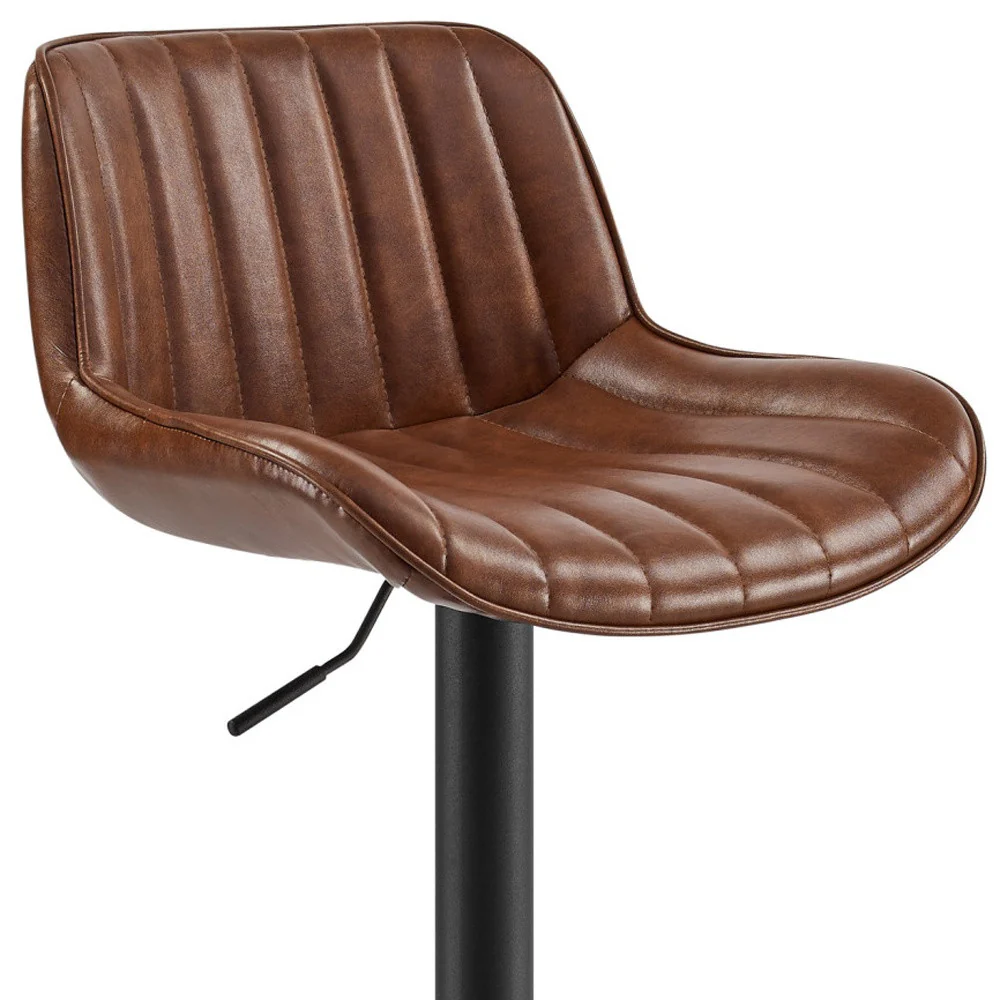 Set of Two Brown And Black Faux Leather And Steel Low Back Adjustable Height Swivel Bar Chairs By Homeroots - Image 4