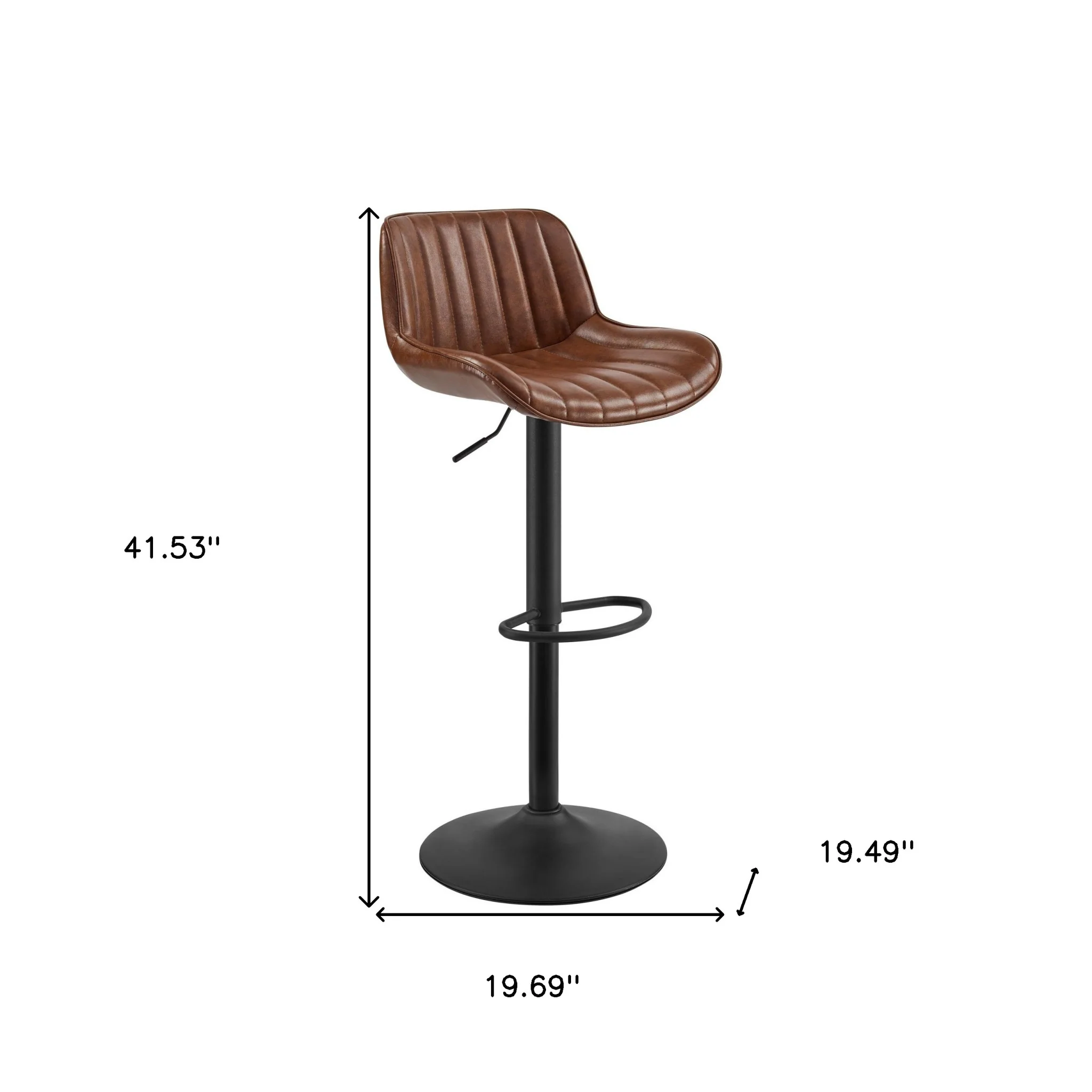 Set of Two Brown And Black Faux Leather And Steel Low Back Adjustable Height Swivel Bar Chairs By Homeroots - Image 8