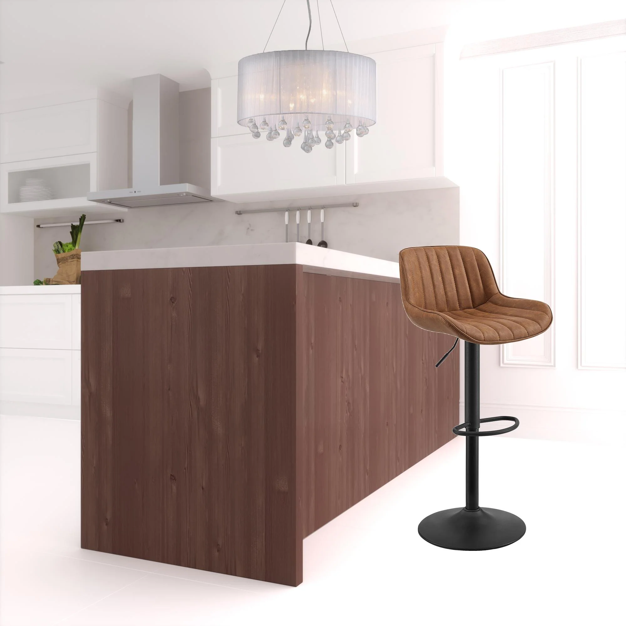 Set of Two Brown And Black Faux Leather And Steel Swivel Low Back Adjustable Height Bar Chairs By Homeroots - Image 6