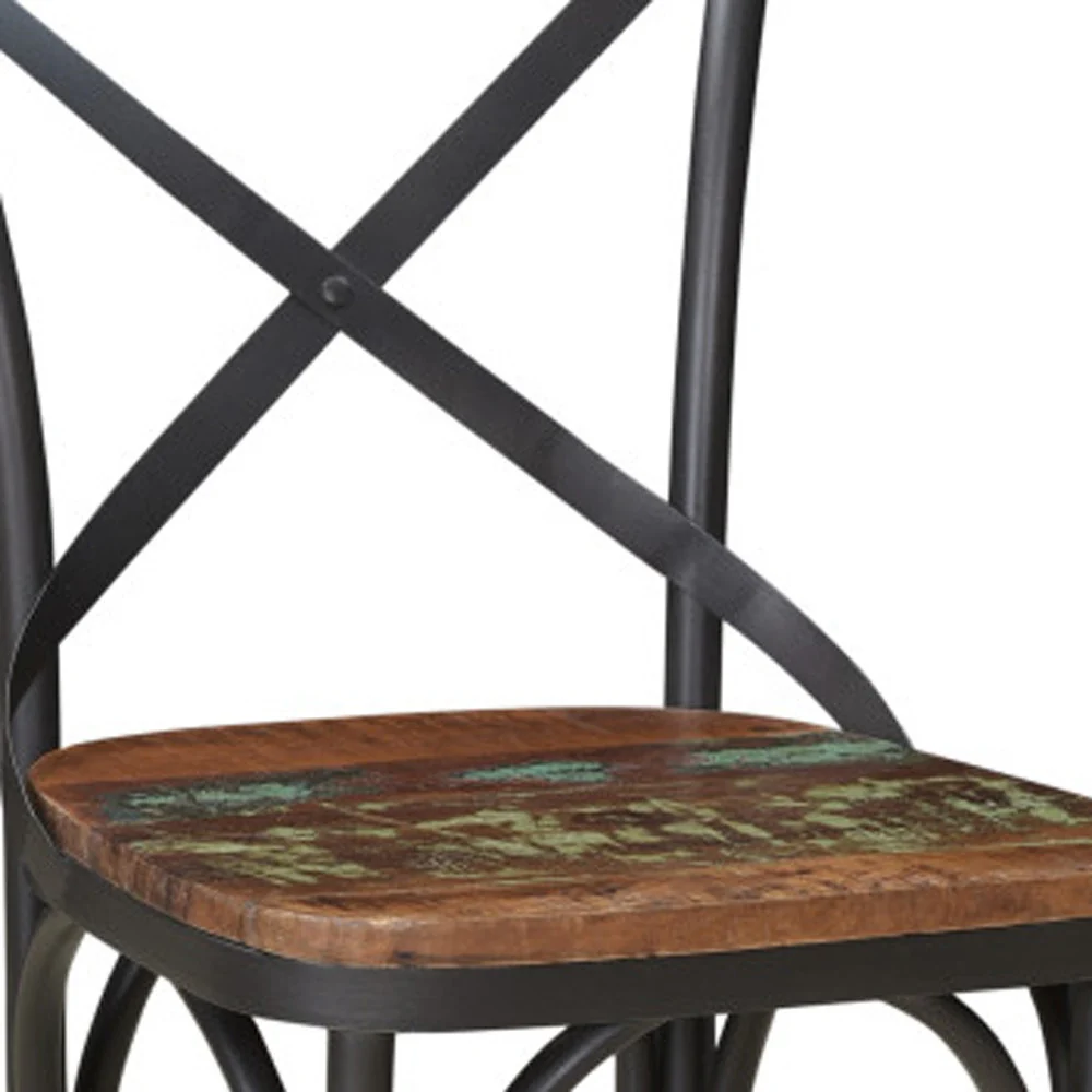 Set of Two Brown And Black Metal And Wood Cross Back Dining Side Chairs By Homeroots - Image 6