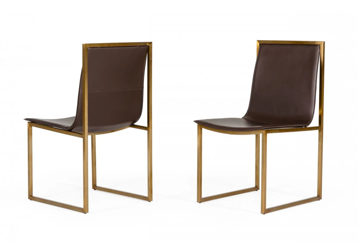 Set of Two Brown And Brass Upholstered Faux Leather Dining Side Chairs By Homeroots - Image 2