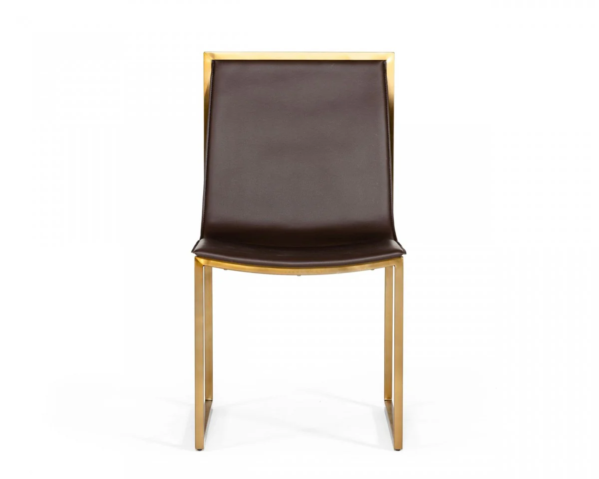 Set of Two Brown And Brass Upholstered Faux Leather Dining Side Chairs By Homeroots - Image 3