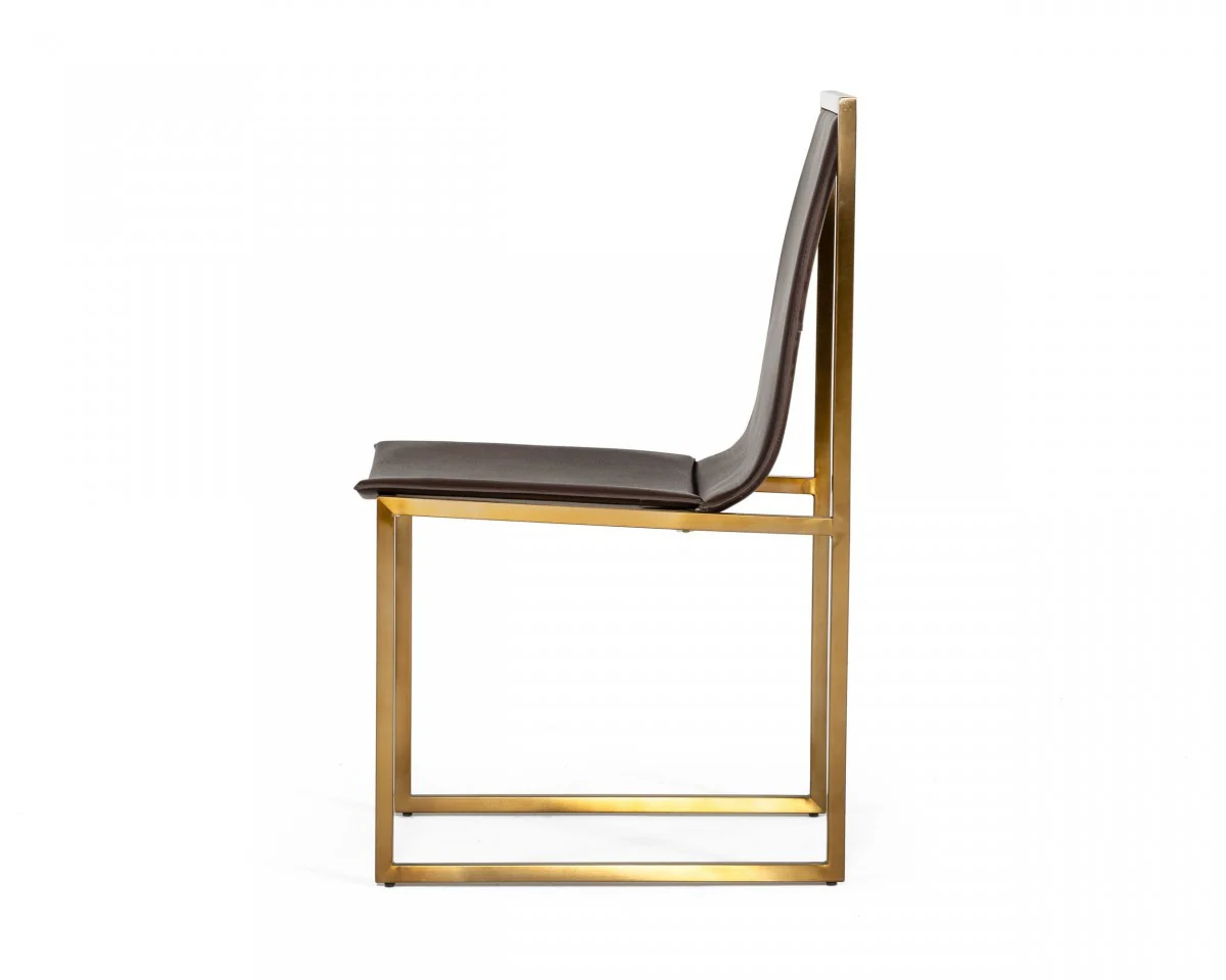 Set of Two Brown And Brass Upholstered Faux Leather Dining Side Chairs By Homeroots - Image 4