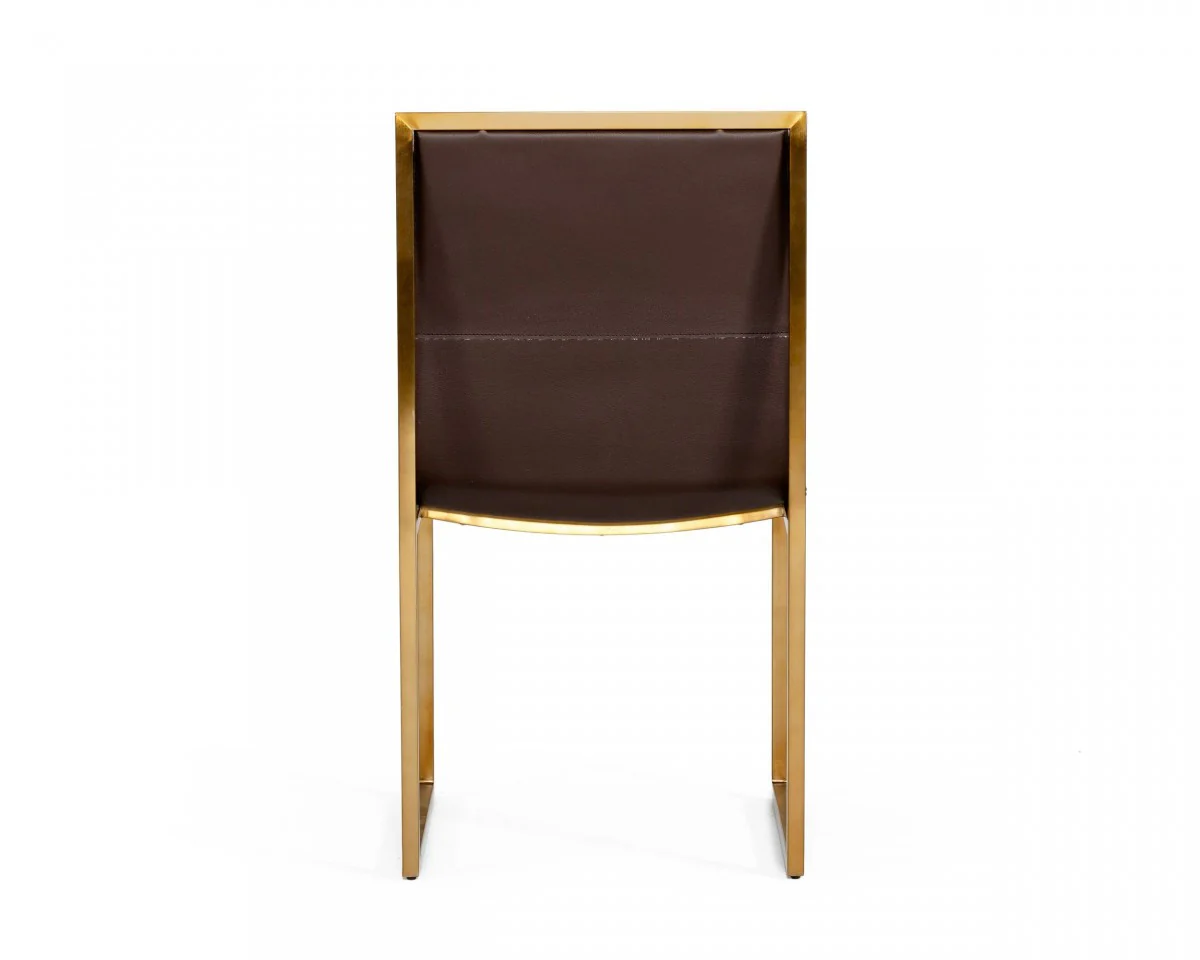 Set of Two Brown And Brass Upholstered Faux Leather Dining Side Chairs By Homeroots - Image 5