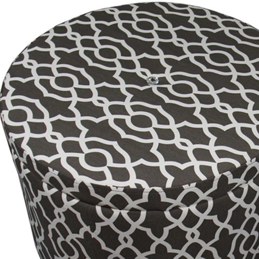 Set of Two Brown and White Lattice Round Ottomans By Homeroots - Image 5