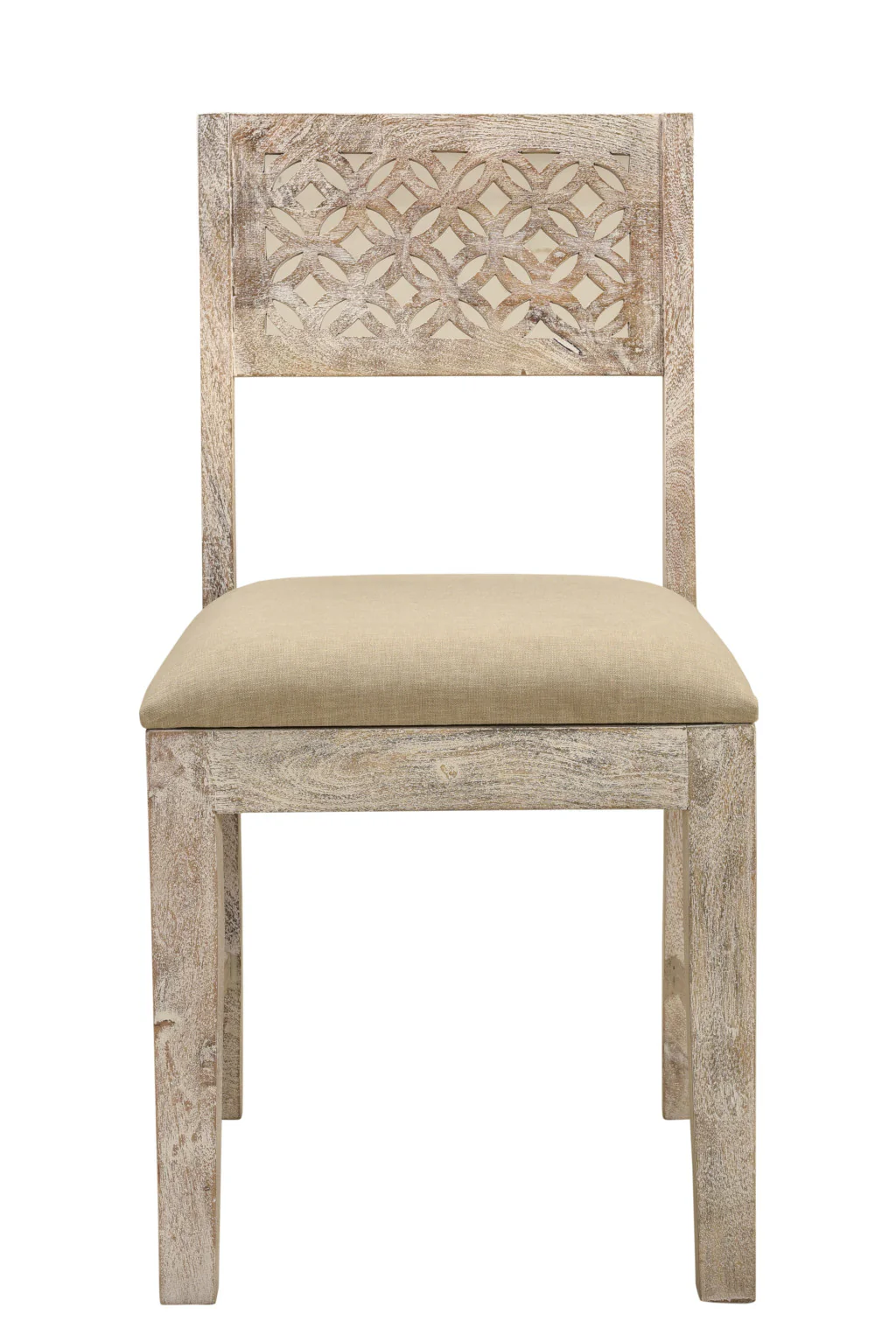 Set of Two Brown And White Upholstered Fabric Carved Back Dining Side Chairs By Homeroots - Image 2