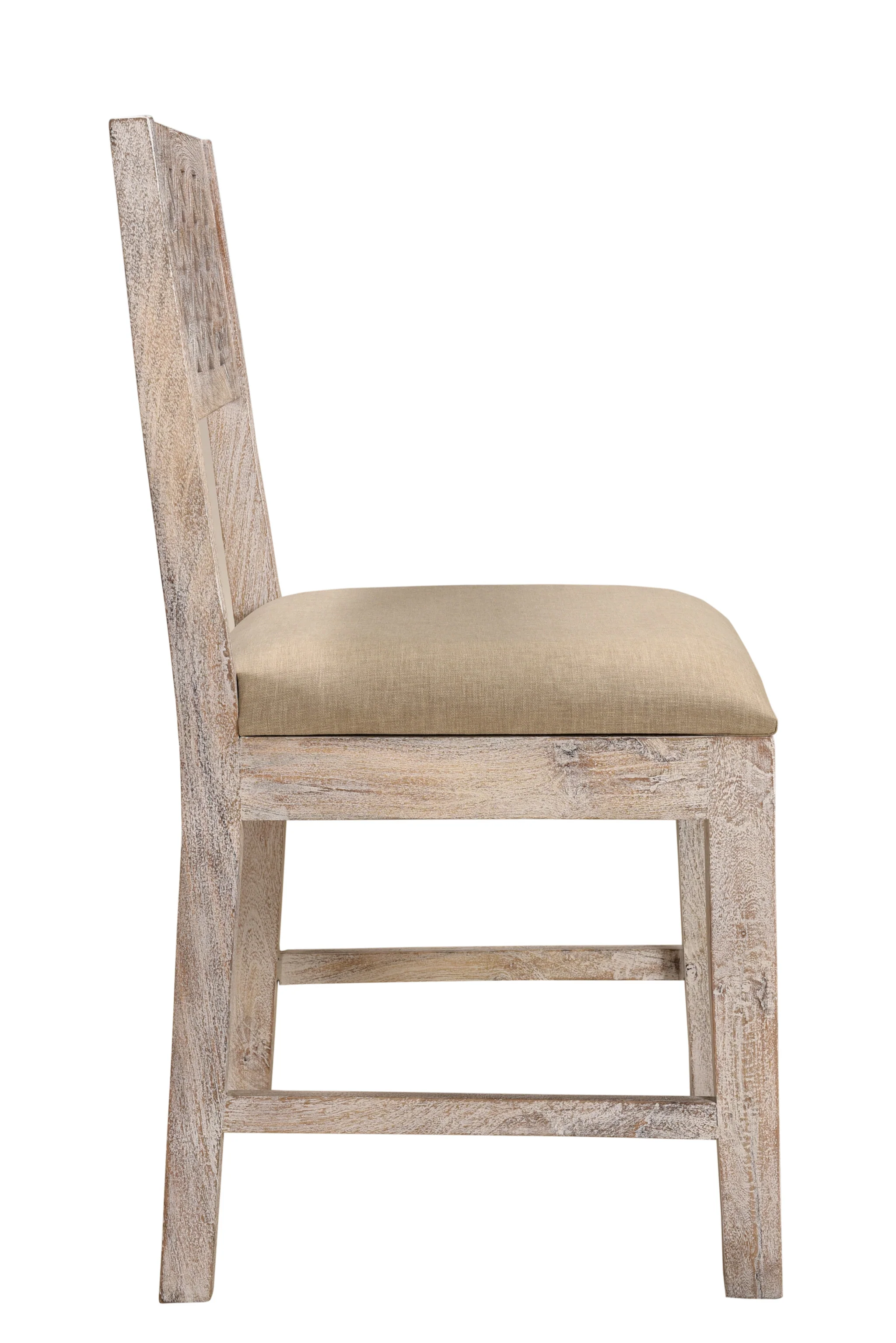 Set of Two Brown And White Upholstered Fabric Carved Back Dining Side Chairs By Homeroots - Image 3