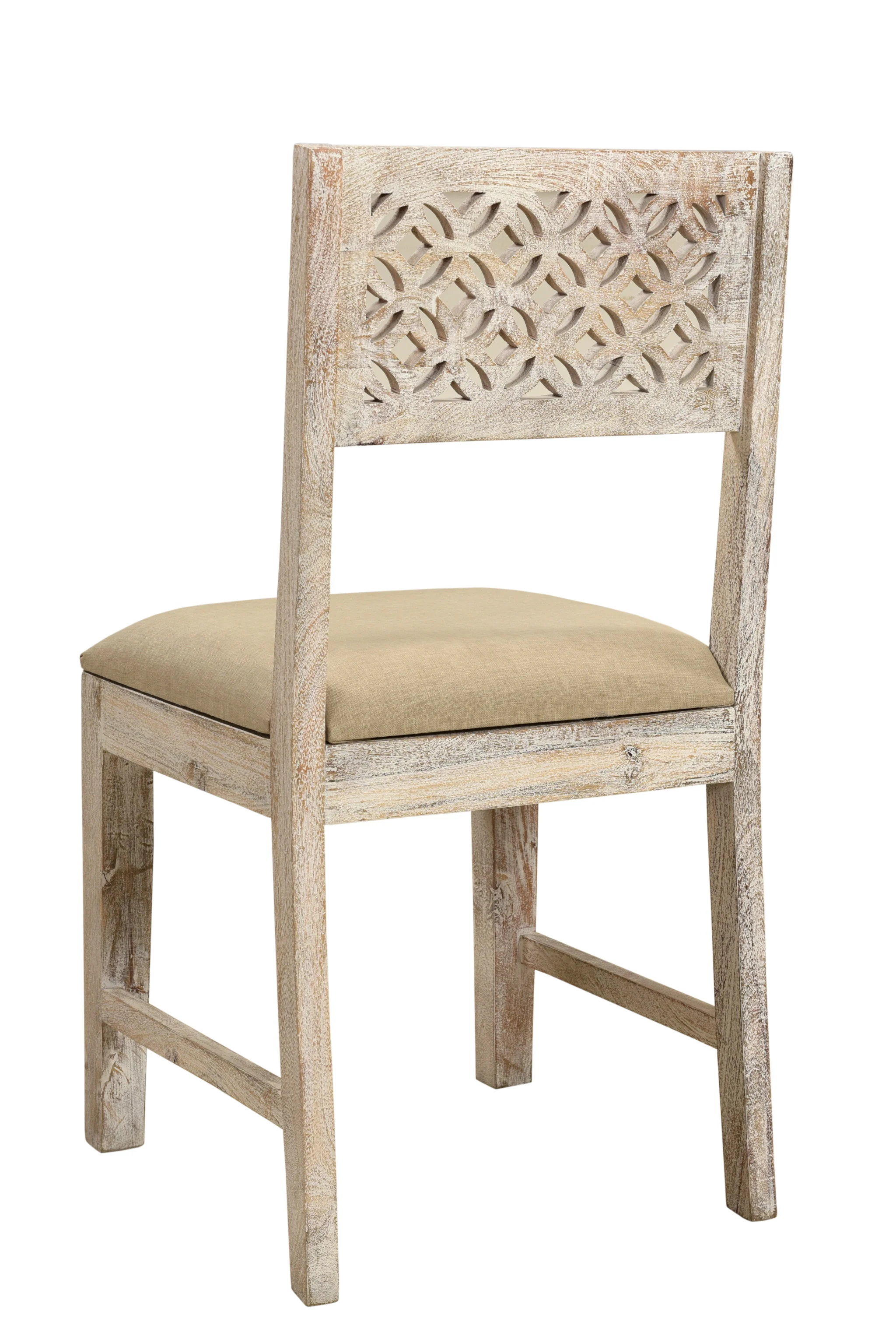 Set of Two Brown And White Upholstered Fabric Carved Back Dining Side Chairs By Homeroots - Image 4
