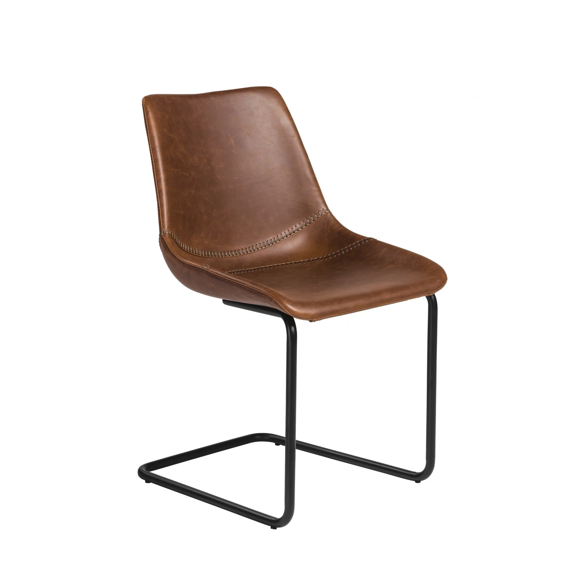 Set Of Two Brown Faux Faux Leather Black Cantilever Chairs By Homeroots - Image 2