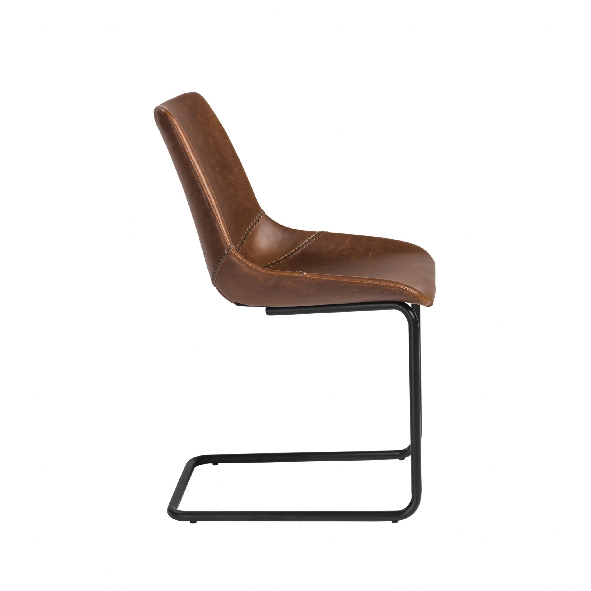 Set Of Two Brown Faux Faux Leather Black Cantilever Chairs By Homeroots - Image 3