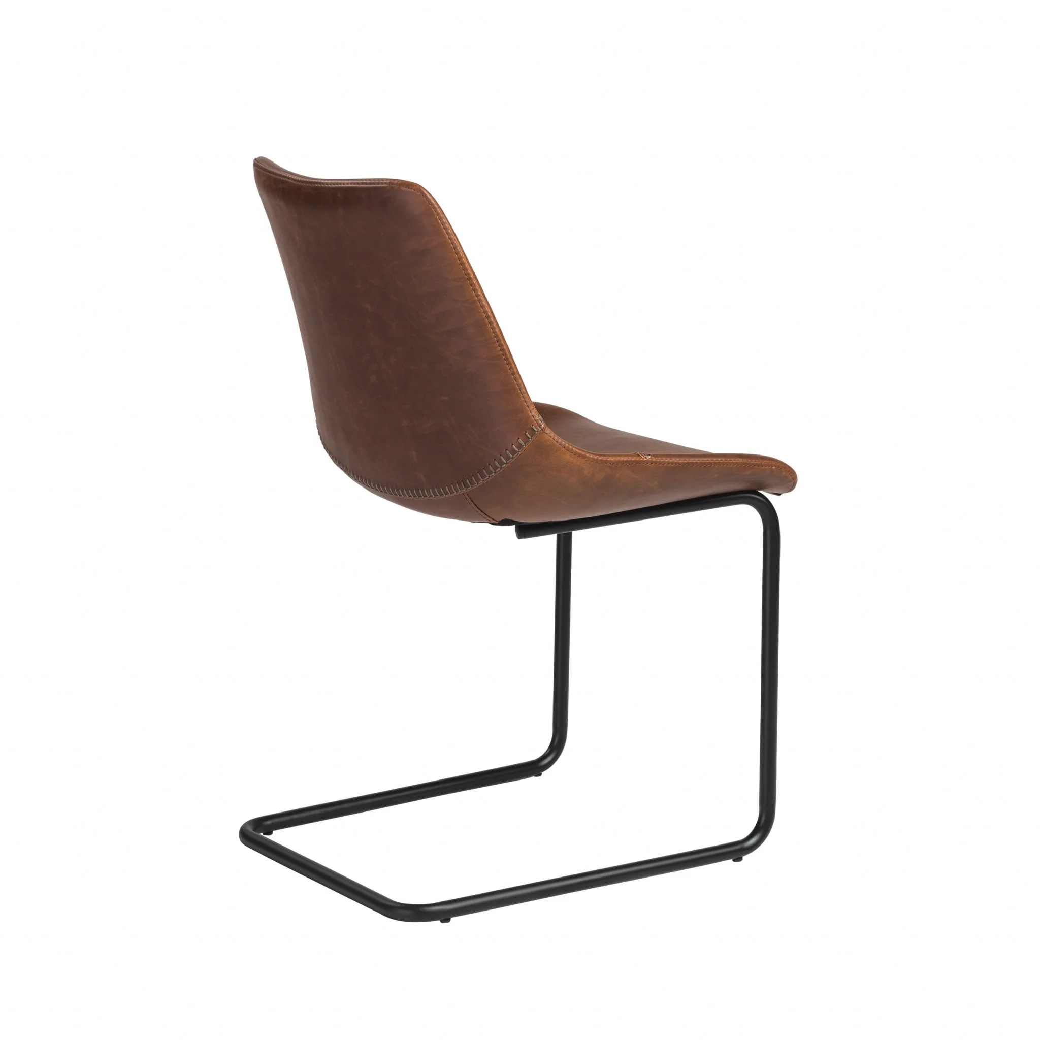 Set Of Two Brown Faux Faux Leather Black Cantilever Chairs By Homeroots - Image 4
