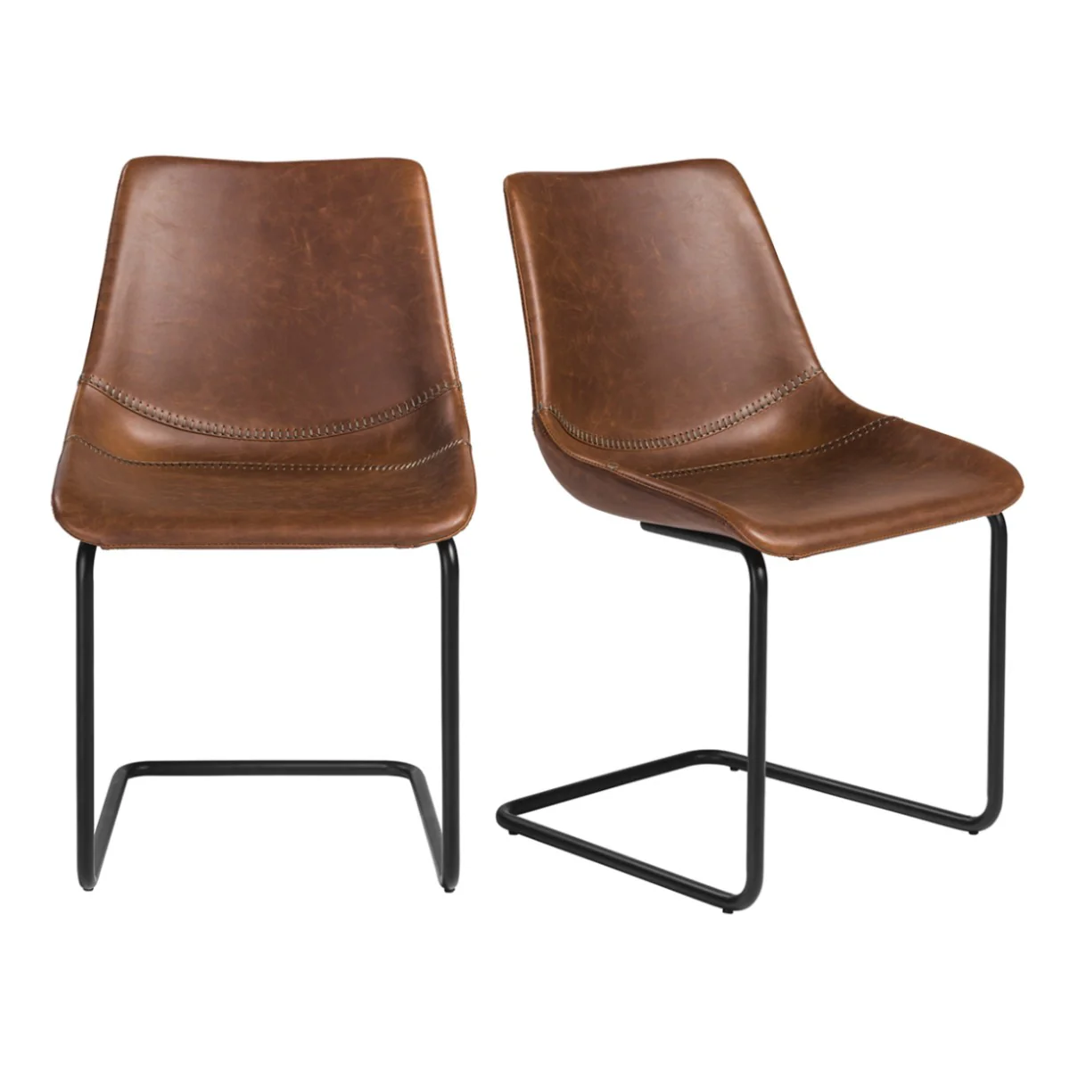 Set Of Two Brown Faux Faux Leather Black Cantilever Chairs By Homeroots - Image 8
