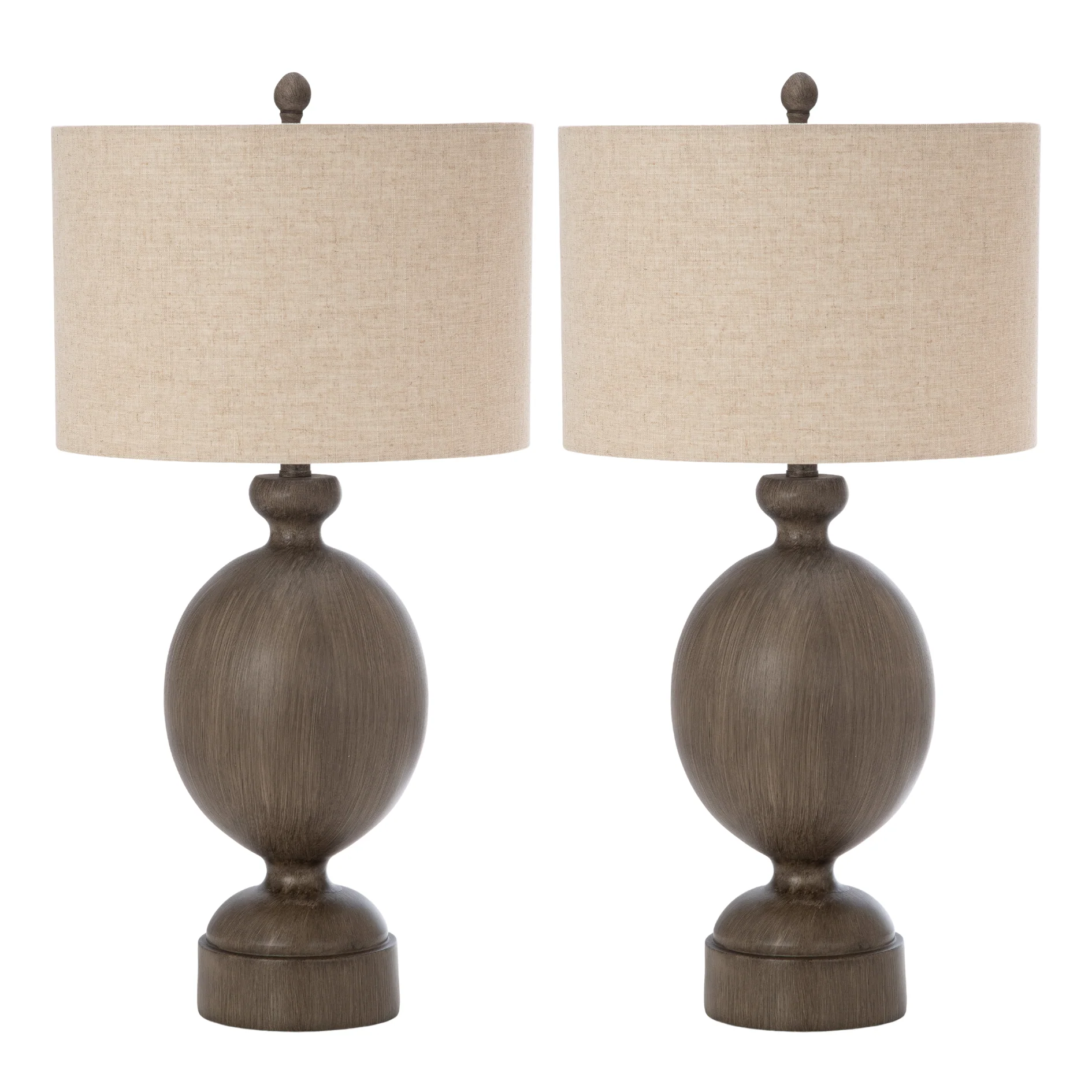 Set of Two Brown Geometric Table Lamps With Beige Drum Shade By Homeroots - Image 3