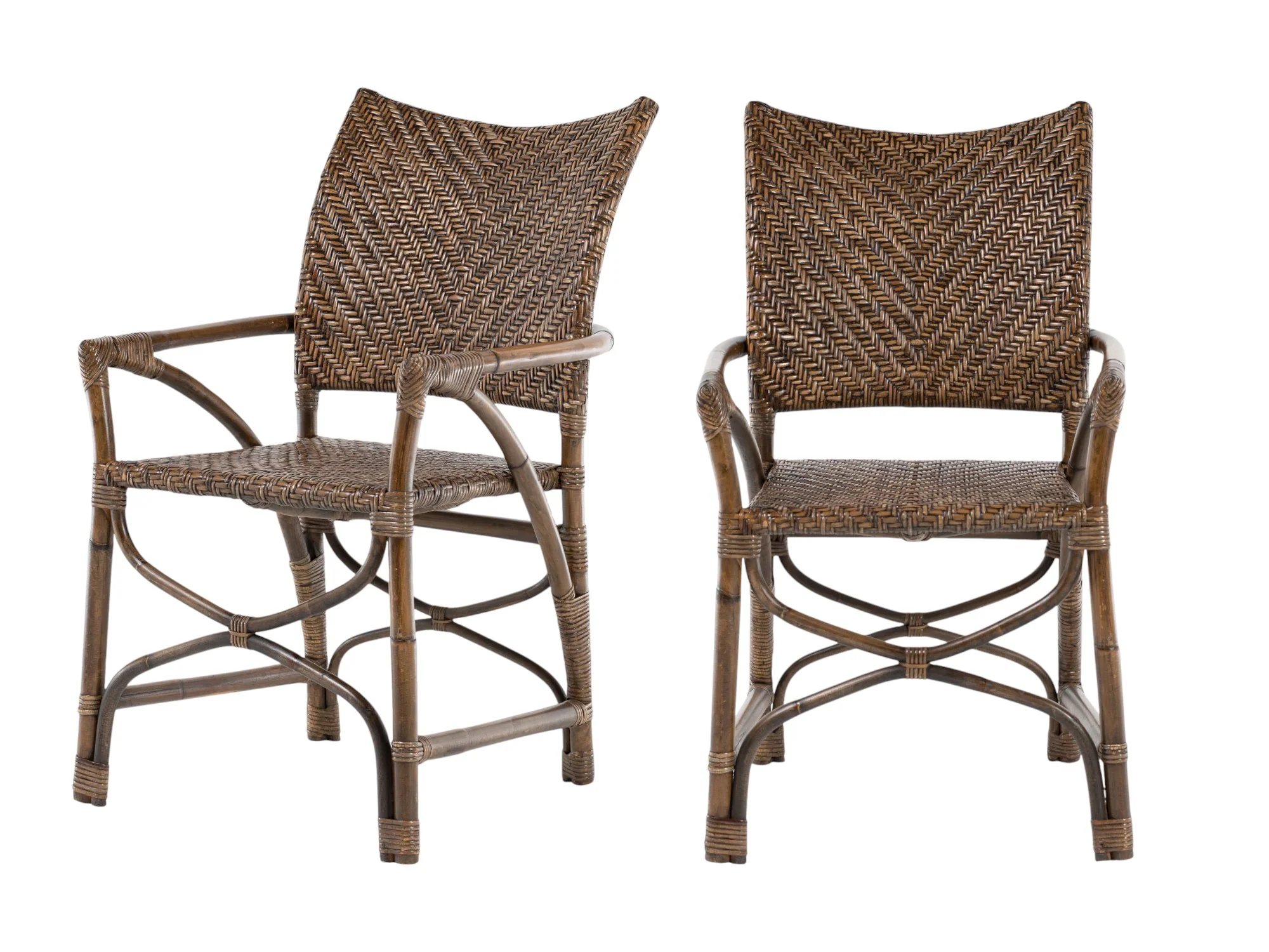 Set of Two Brown Rattan Open Back Dining Arm Chairs By Homeroots - Image 2