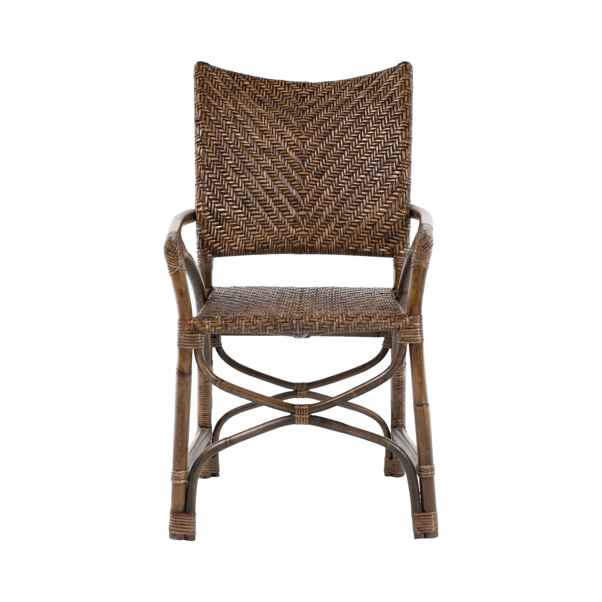 Set of Two Brown Rattan Open Back Dining Arm Chairs By Homeroots - Image 3