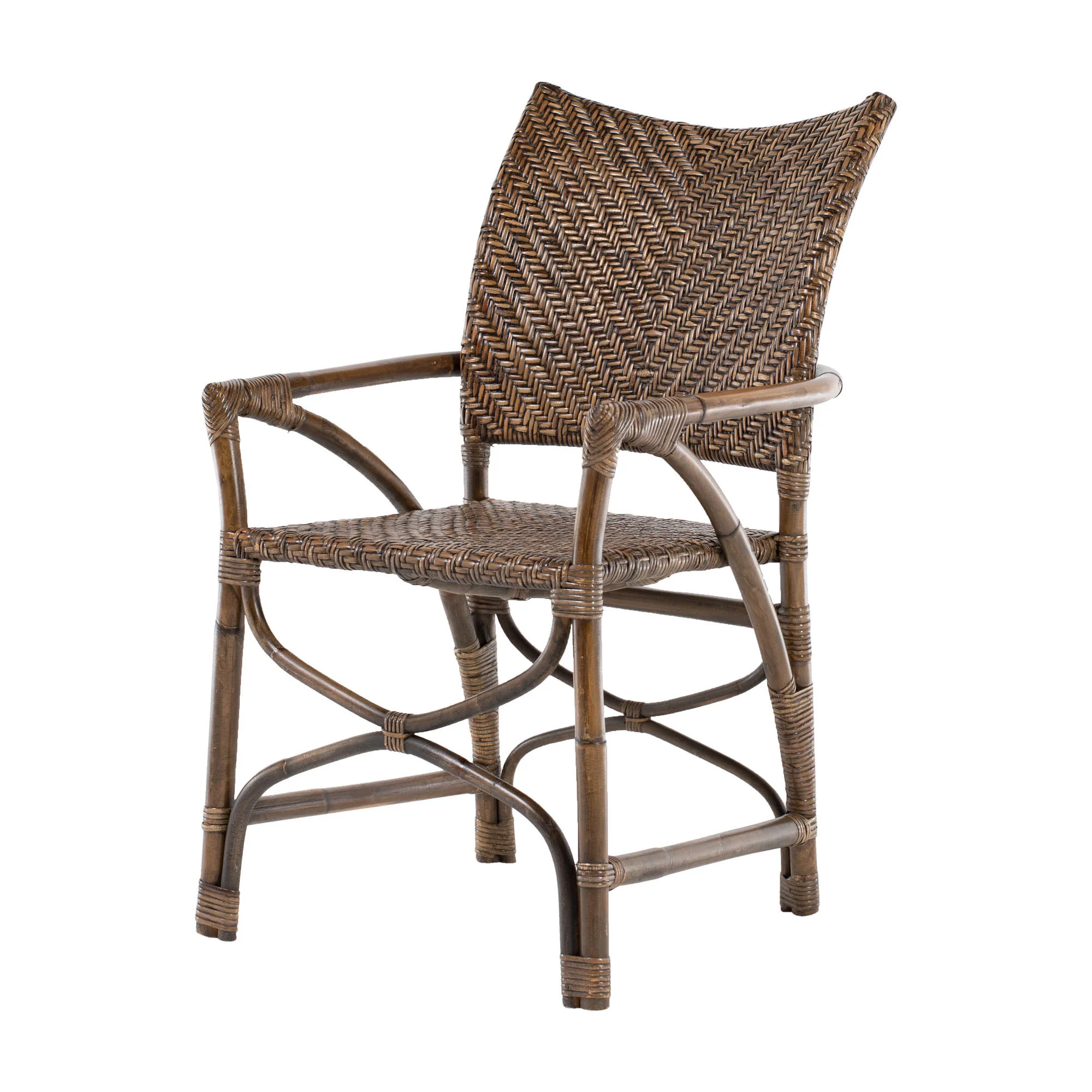 Set of Two Brown Rattan Open Back Dining Arm Chairs By Homeroots - Image 4