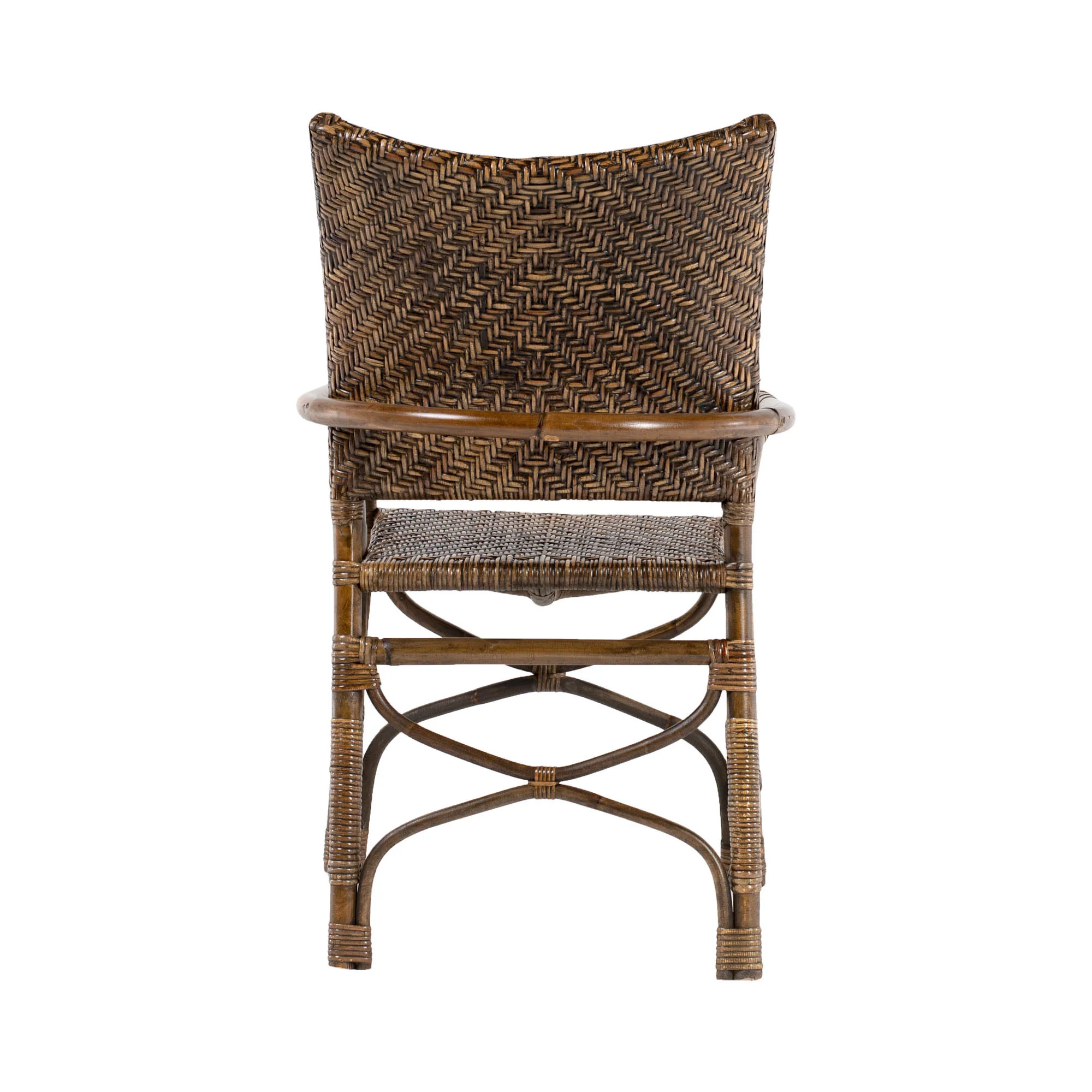 Set of Two Brown Rattan Open Back Dining Arm Chairs By Homeroots - Image 6