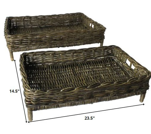 Set Of Two Brown Rattan Trays By Homeroots - Image 2