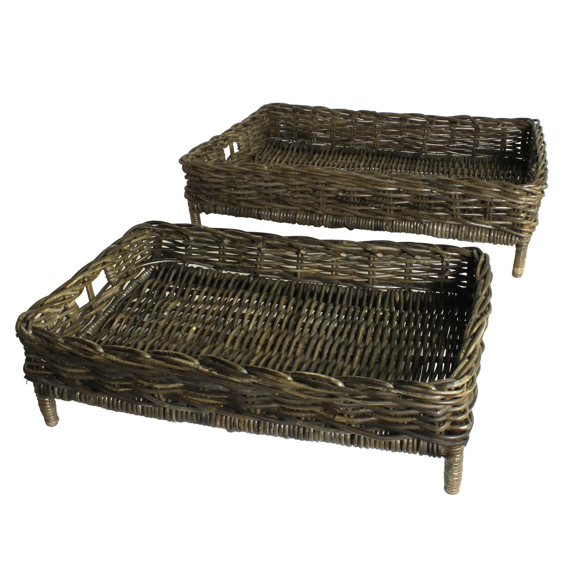 Set Of Two Brown Rattan Trays By Homeroots - Image 3