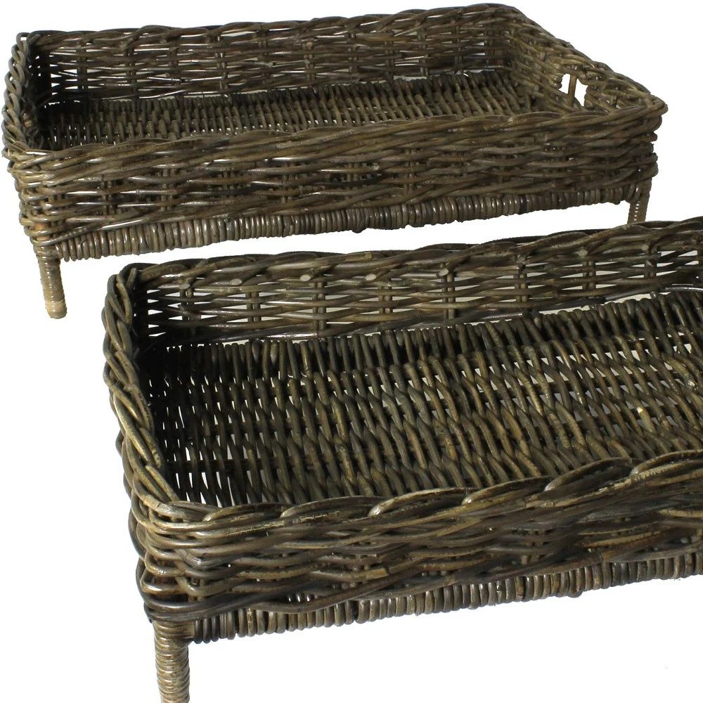 Set Of Two Brown Rattan Trays By Homeroots - Image 4