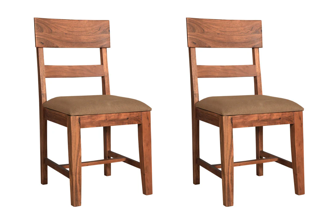 Set of Two Brown Upholstered Fabric Slat Back Dining Side Chairs By Homeroots - Image 7