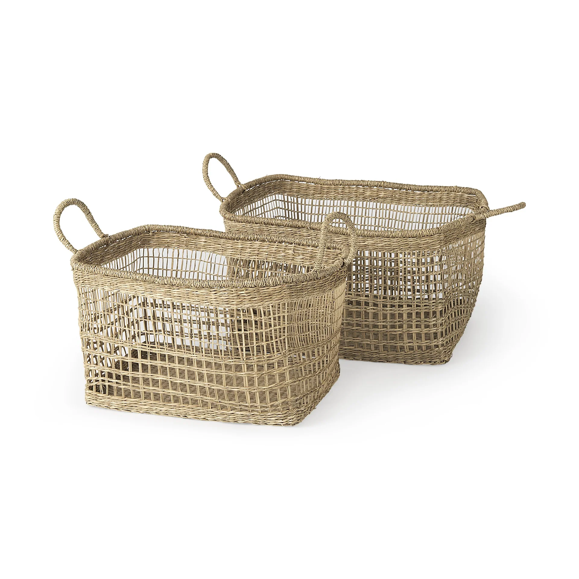 Set of Two Brown Wicker Storage Baskets By Homeroots - Image 2