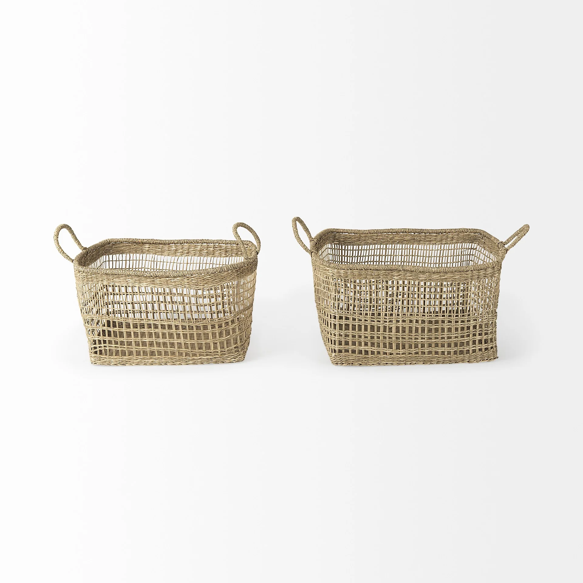 Set of Two Brown Wicker Storage Baskets By Homeroots - Image 3