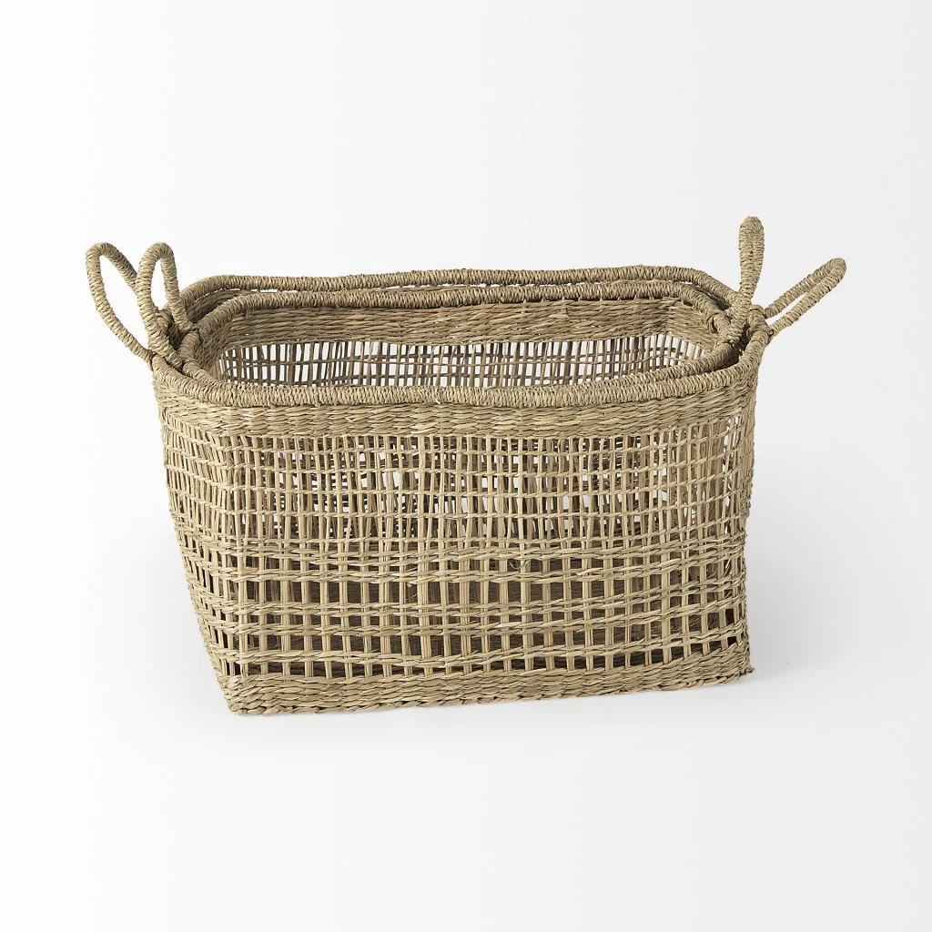 Set of Two Brown Wicker Storage Baskets By Homeroots - Image 5