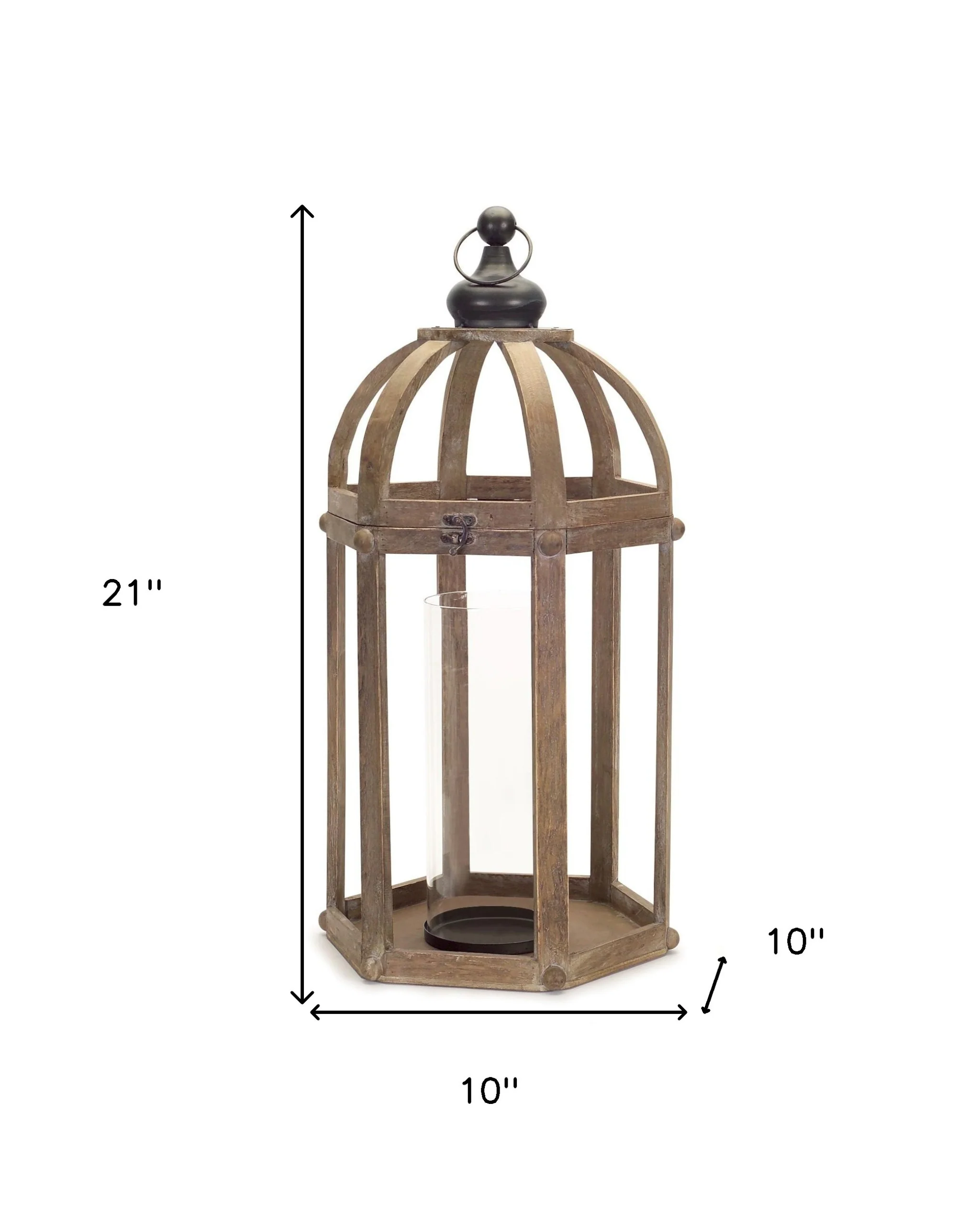 Set of Two Brown Wood and Glass Floor Lantern Candle Holders By Homeroots - Image 7