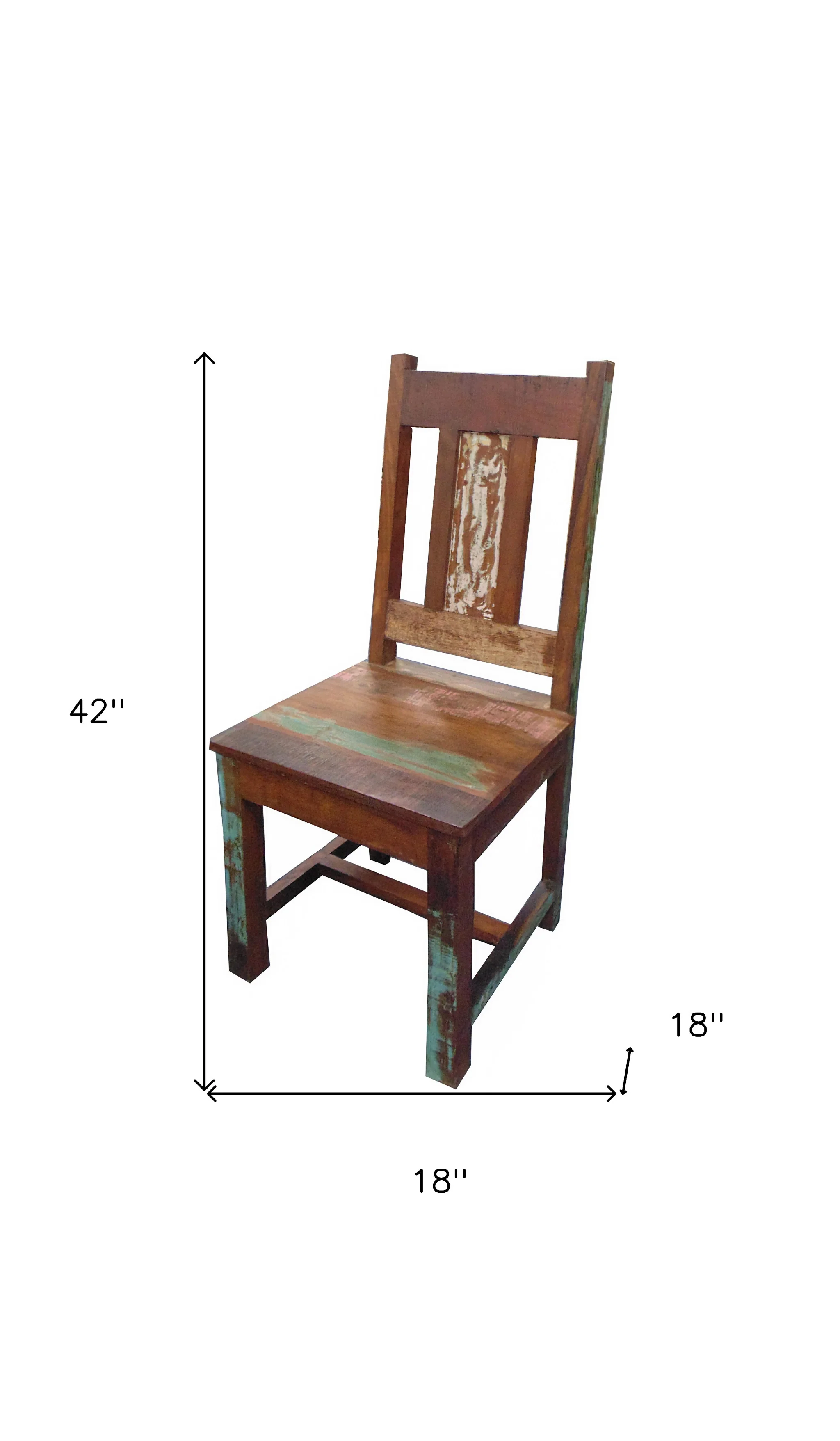 Set of Two Brown Wood Slat Back Dining Side Chairs By Homeroots - Image 4