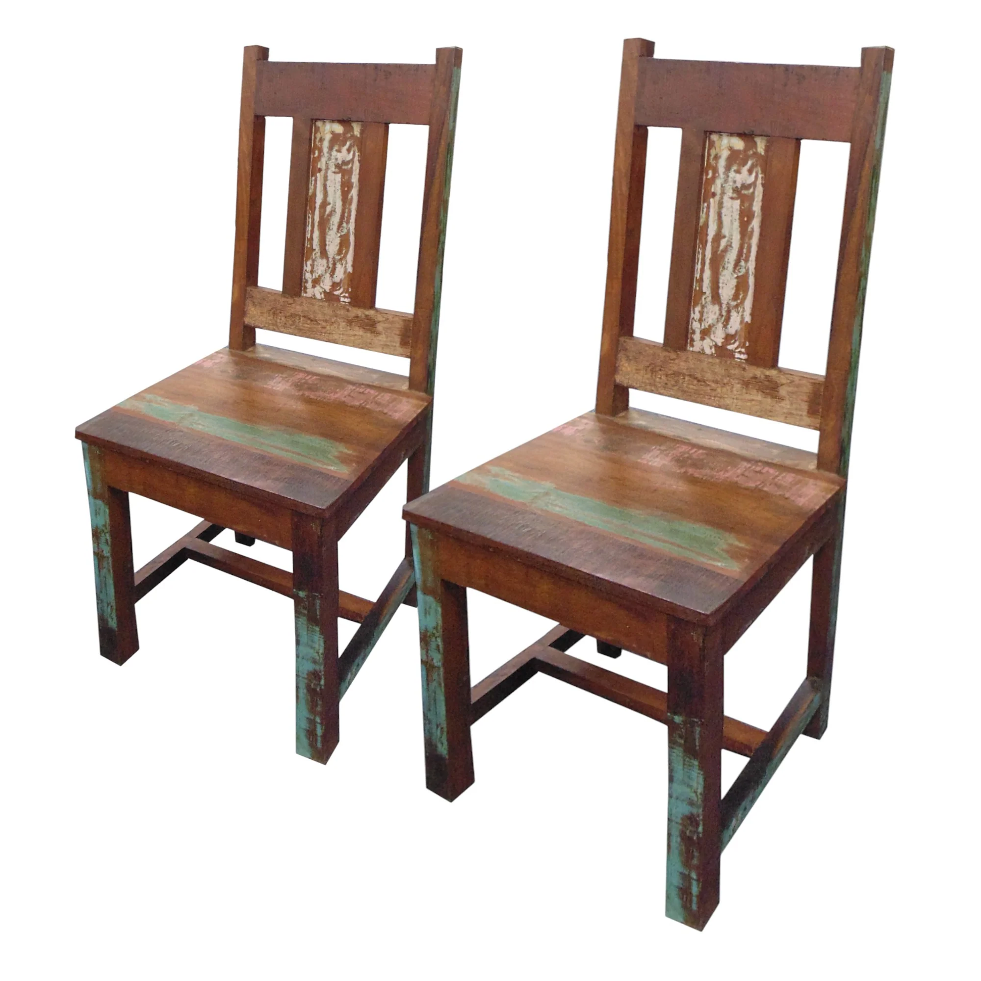 Set of Two Brown Wood Slat Back Dining Side Chairs By Homeroots - Image 5