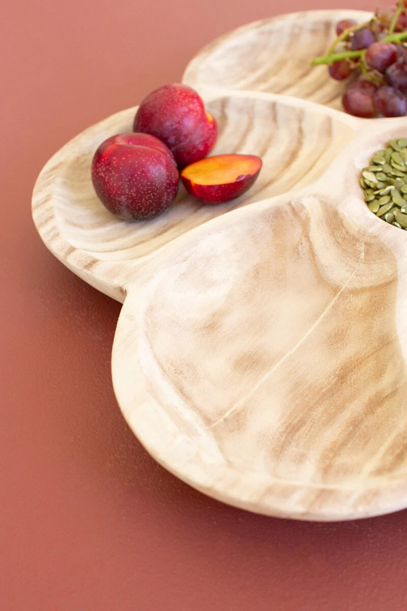 Set Of Two Carved Wood Flower Petal Platters (Min 2) By Kalalou - Image 3
