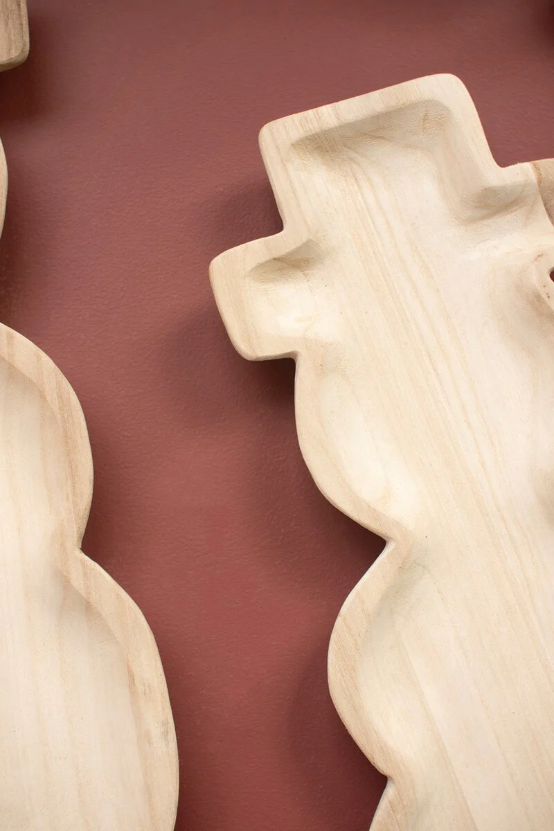 Set Of Two Carved Wood Snowmen Trays (Min 2) By Kalalou - Image 2