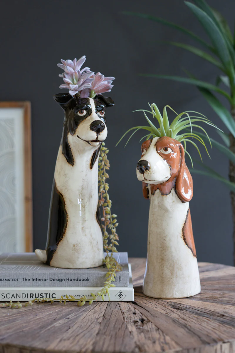 Set Of Two Ceramic Dog Planters By Kalalou - Image 3