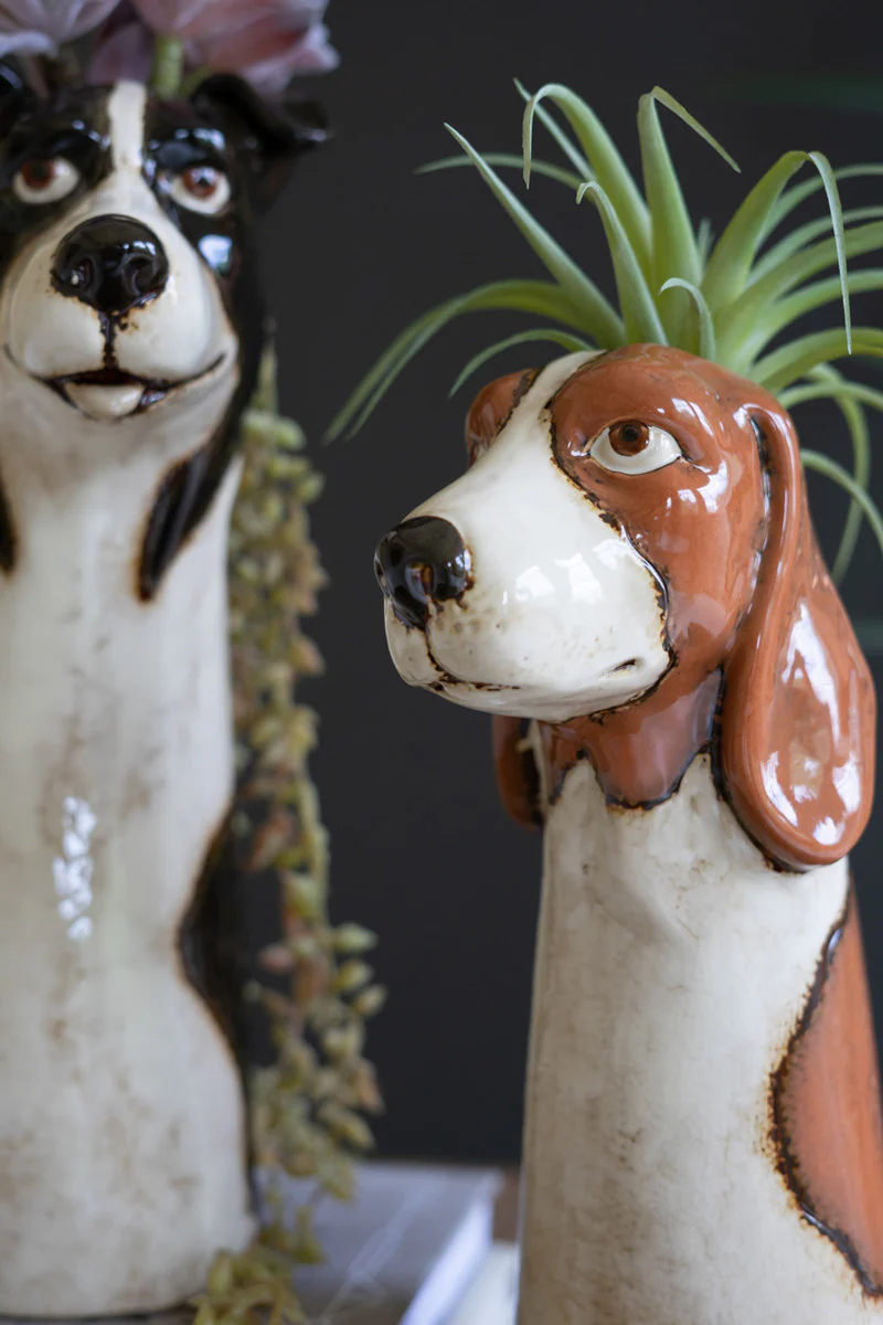 Set Of Two Ceramic Dog Planters By Kalalou - Image 4