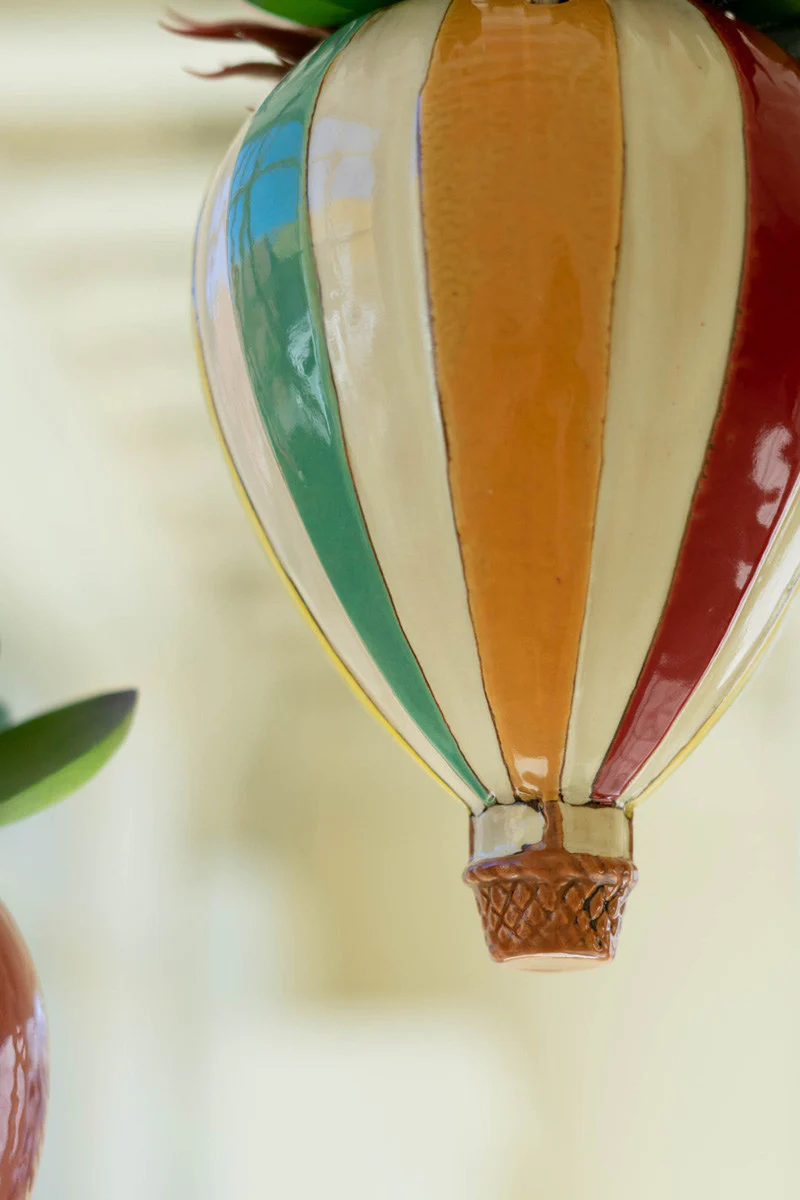 Set Of Two Ceramic Hot Air Balloon Hanging Planters By Kalalou - Image 3