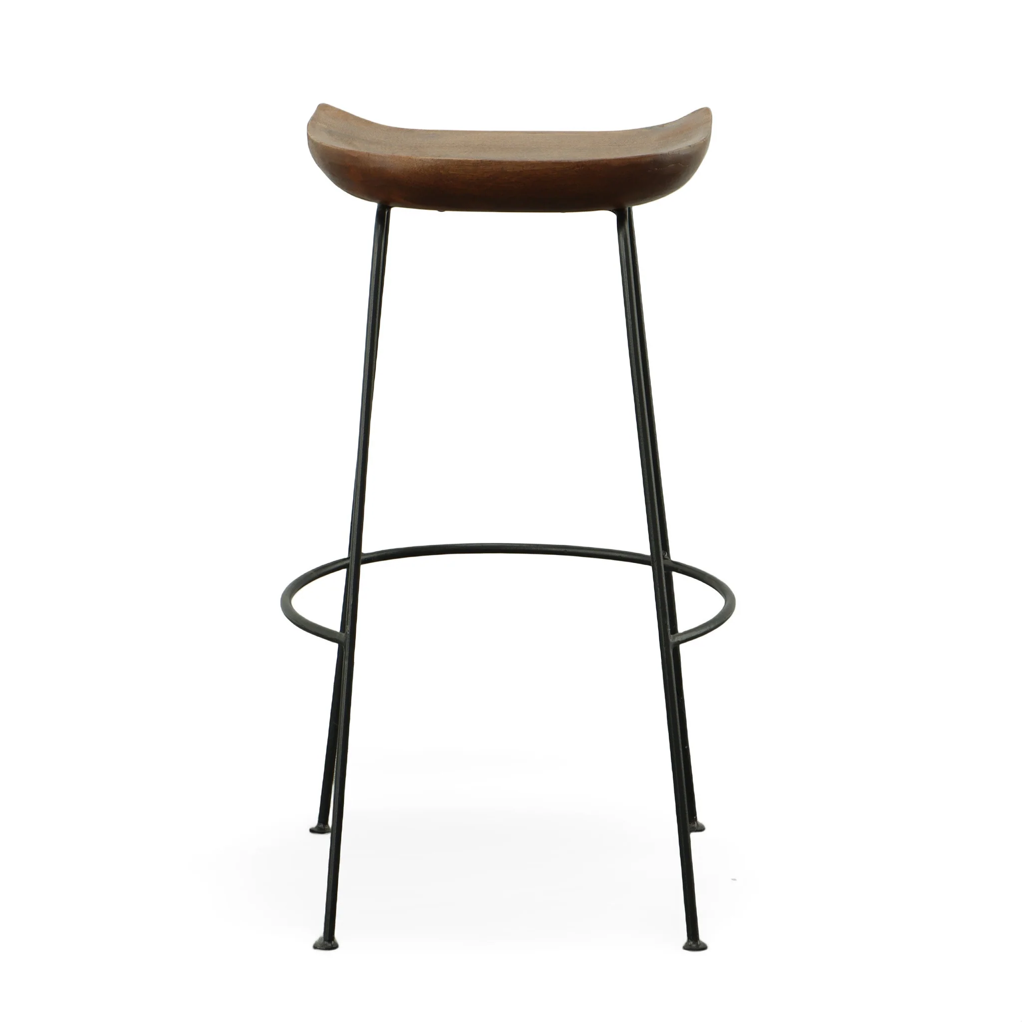 Set of Two Chestnut and Black Solid Wood and Steel Backless Bar Height Bar Chairs By Homeroots - Image 2