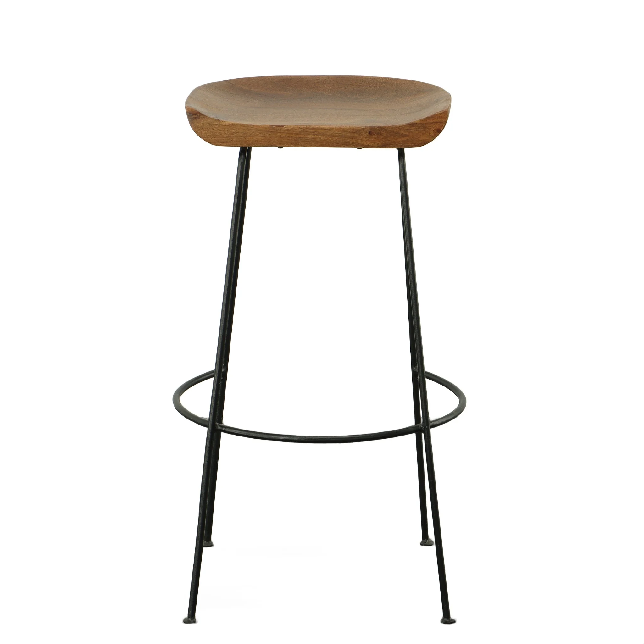 Set of Two Chestnut and Black Solid Wood and Steel Backless Bar Height Bar Chairs By Homeroots - Image 3