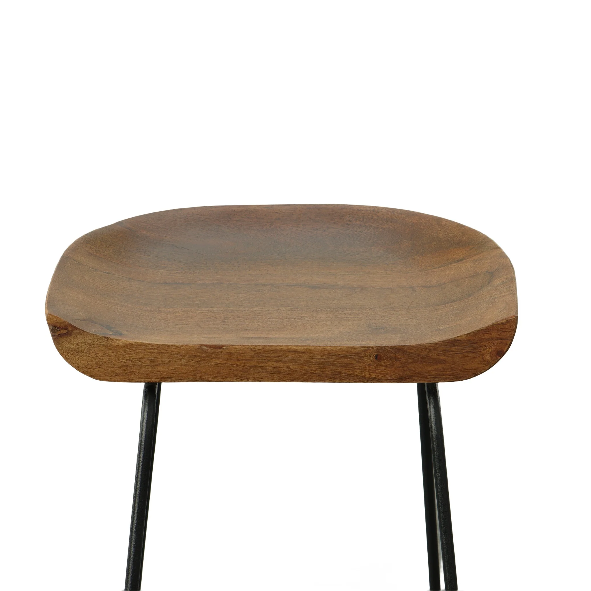 Set of Two Chestnut and Black Solid Wood and Steel Backless Bar Height Bar Chairs By Homeroots - Image 4