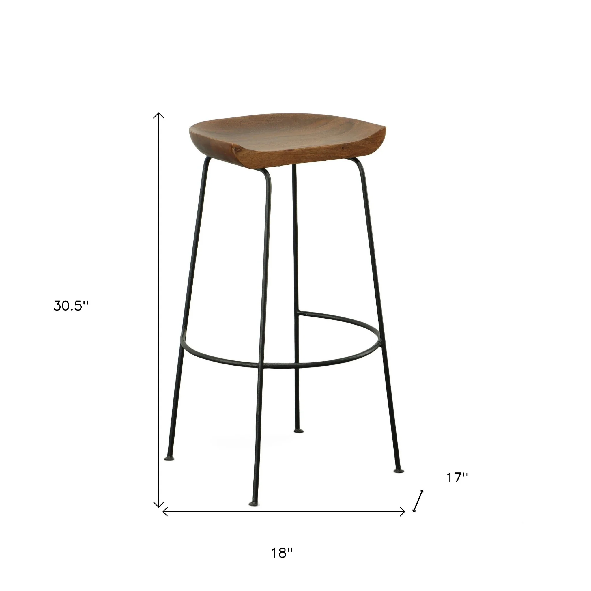 Set of Two Chestnut and Black Solid Wood and Steel Backless Bar Height Bar Chairs By Homeroots - Image 5