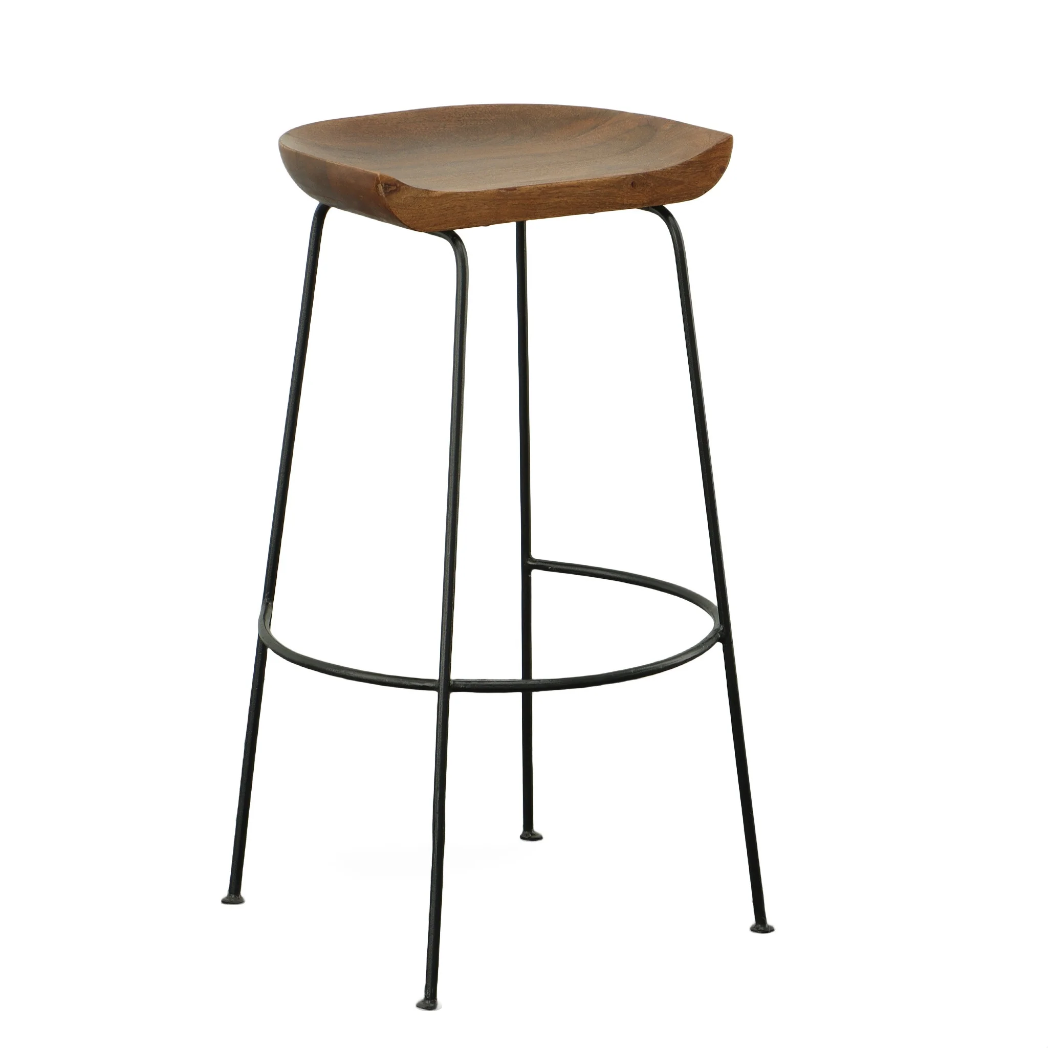 Set of Two Chestnut and Black Solid Wood and Steel Backless Bar Height Bar Chairs By Homeroots - Image 6